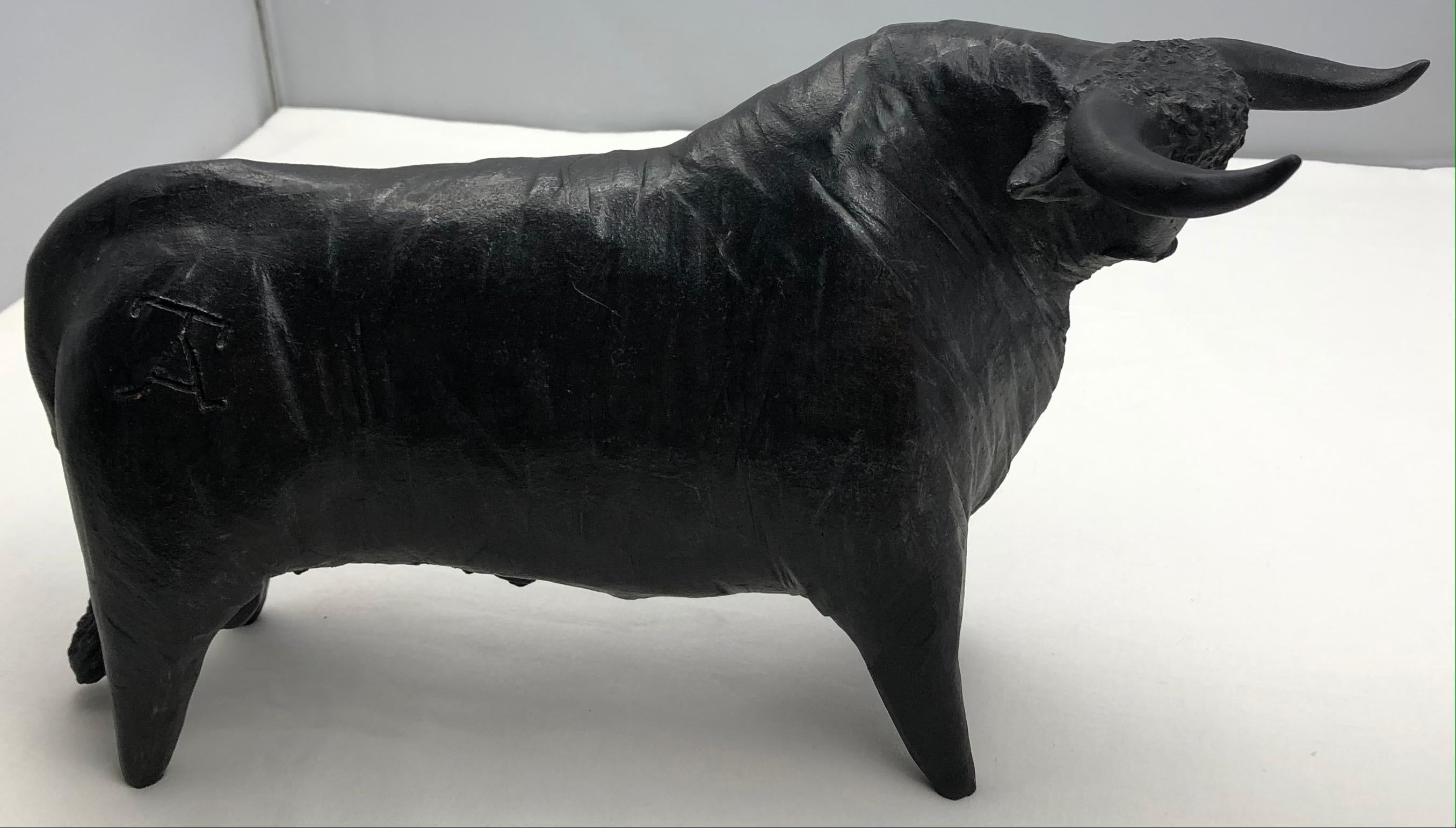 Large French Midcentury Carved Bull Sculpture, Signed  For Sale 2