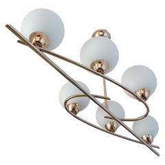  French Mid Century Pendant Light,  Lunel, Glass Brass, Stllnovo Style, 60s 