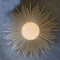 Large French Midcentury Large Solid Ray Sunburst Convex Mirror