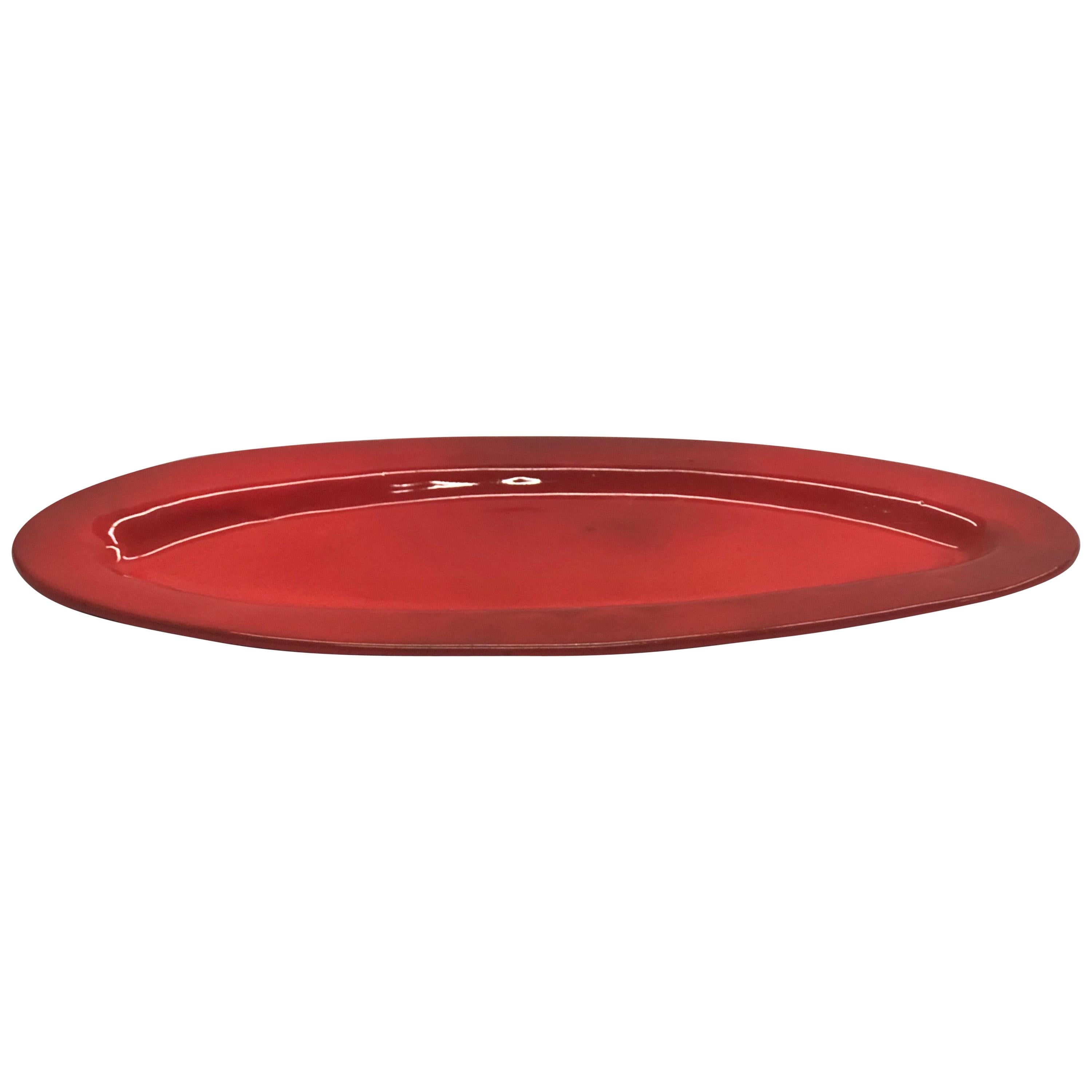 Large French Midcentury Oval Red Ceramic Serving Platter by Voltz, Vallauris For Sale