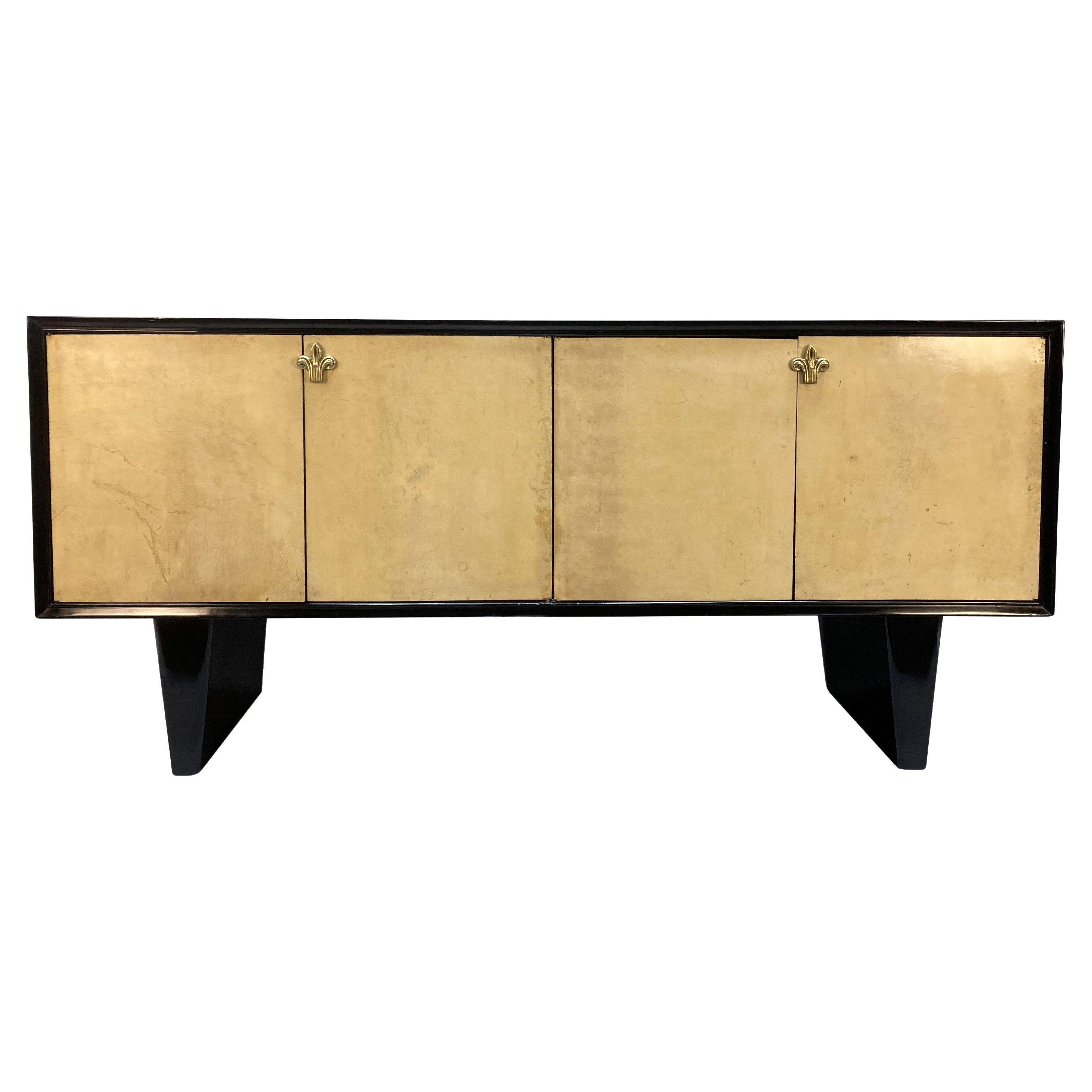 Large French Midcentury Parchment Credenza