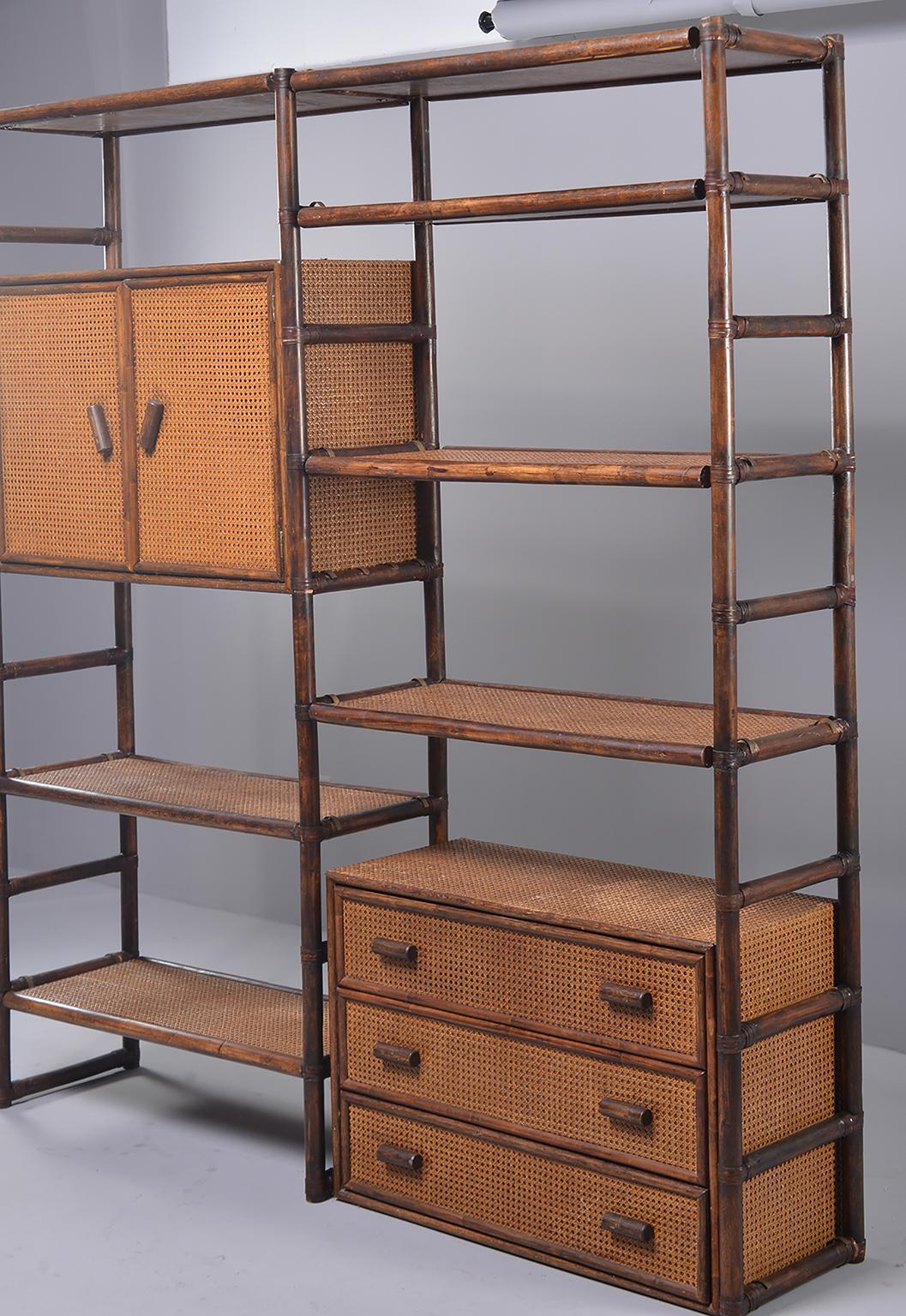 Large French Midcentury Rattan and Caned Wall Unit 6