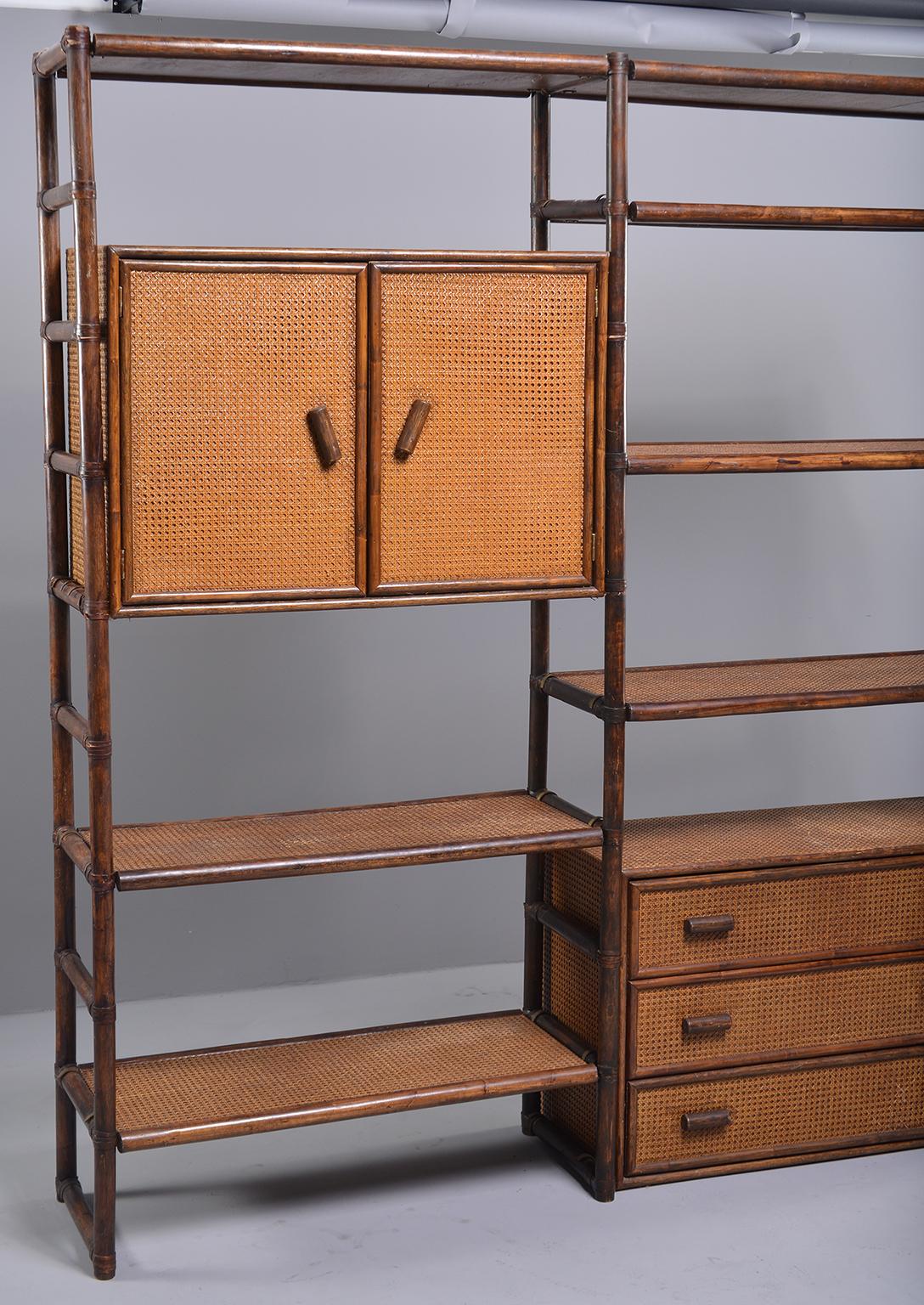 Large French Midcentury Rattan and Caned Wall Unit 7