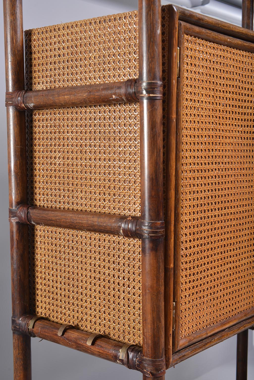 Large French Midcentury Rattan and Caned Wall Unit 3