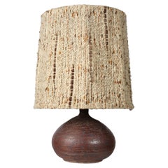 Large French Midcentury Stoneware Wool Shade Table Lamp