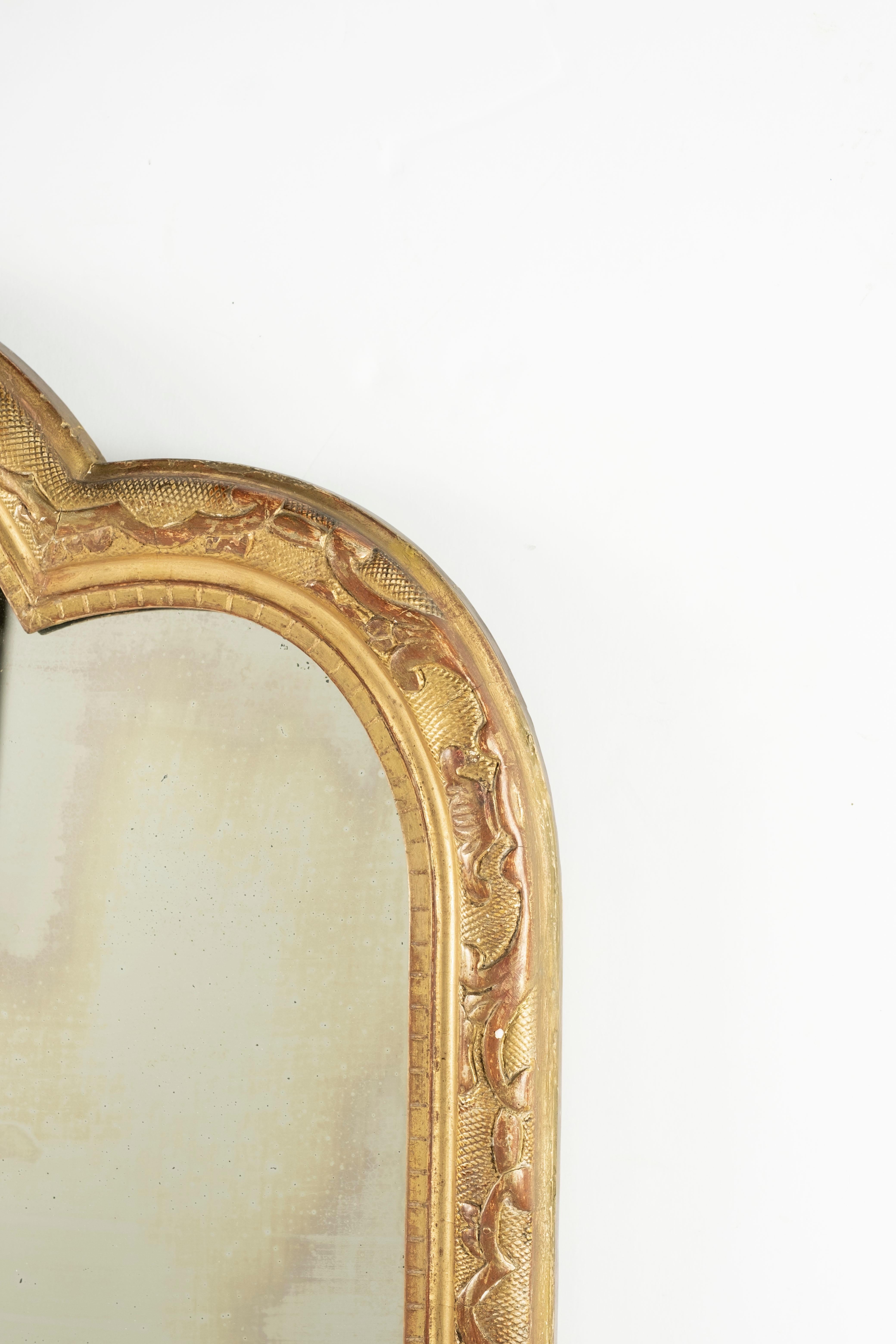 Large French Mirror with Cartouche and Original Glass In Good Condition For Sale In Houston, TX