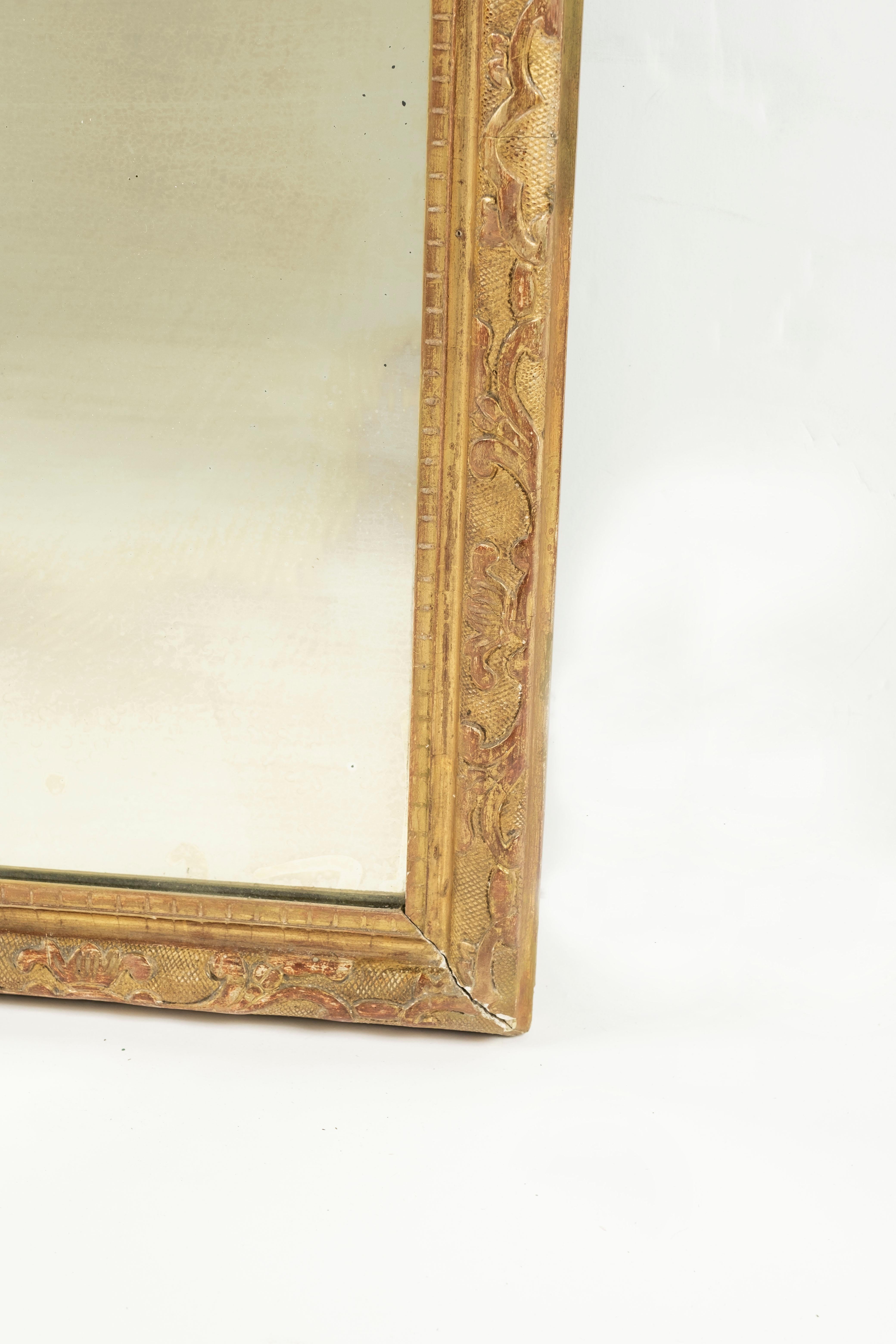 19th Century Large French Mirror with Cartouche and Original Glass For Sale