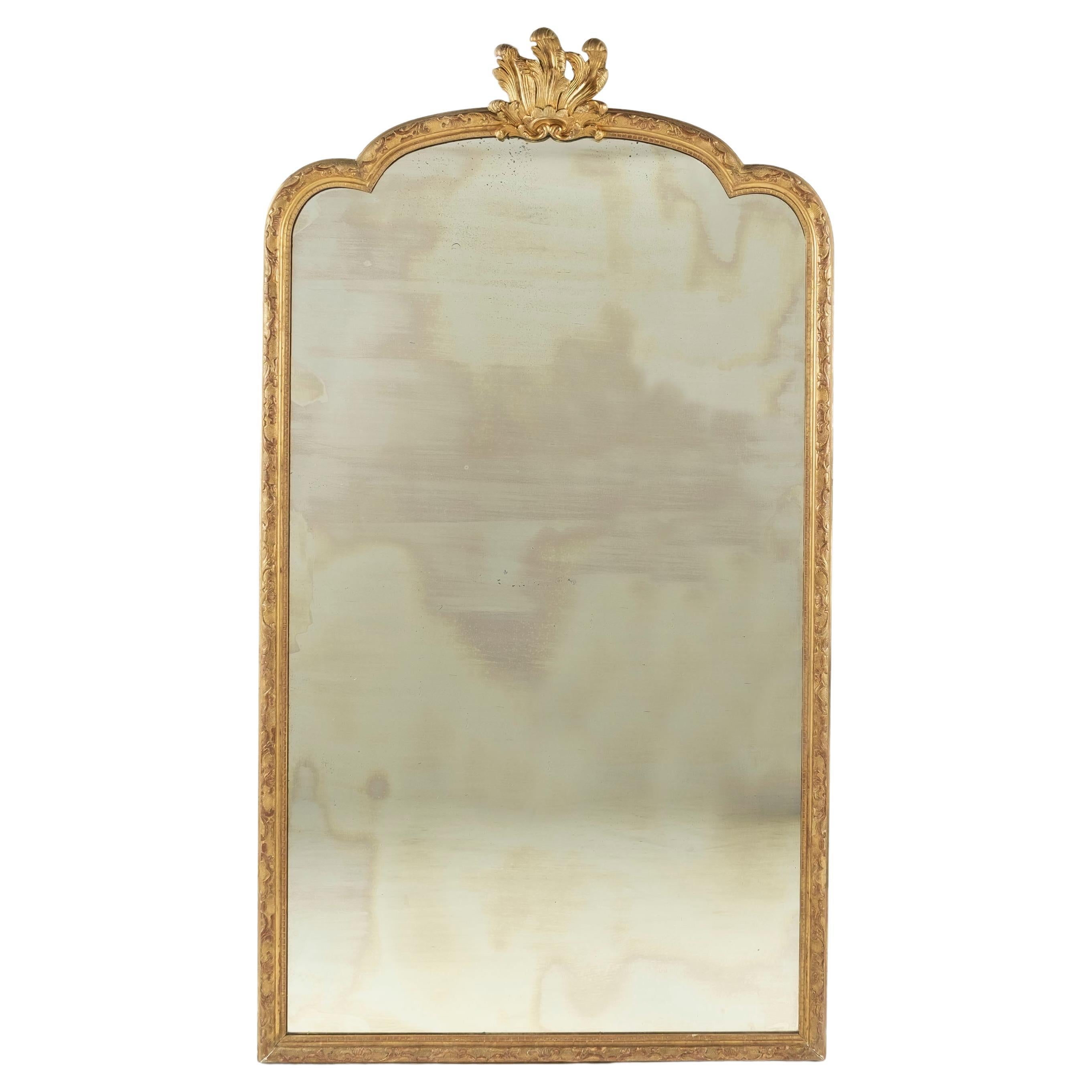 Large French Mirror with Cartouche and Original Glass