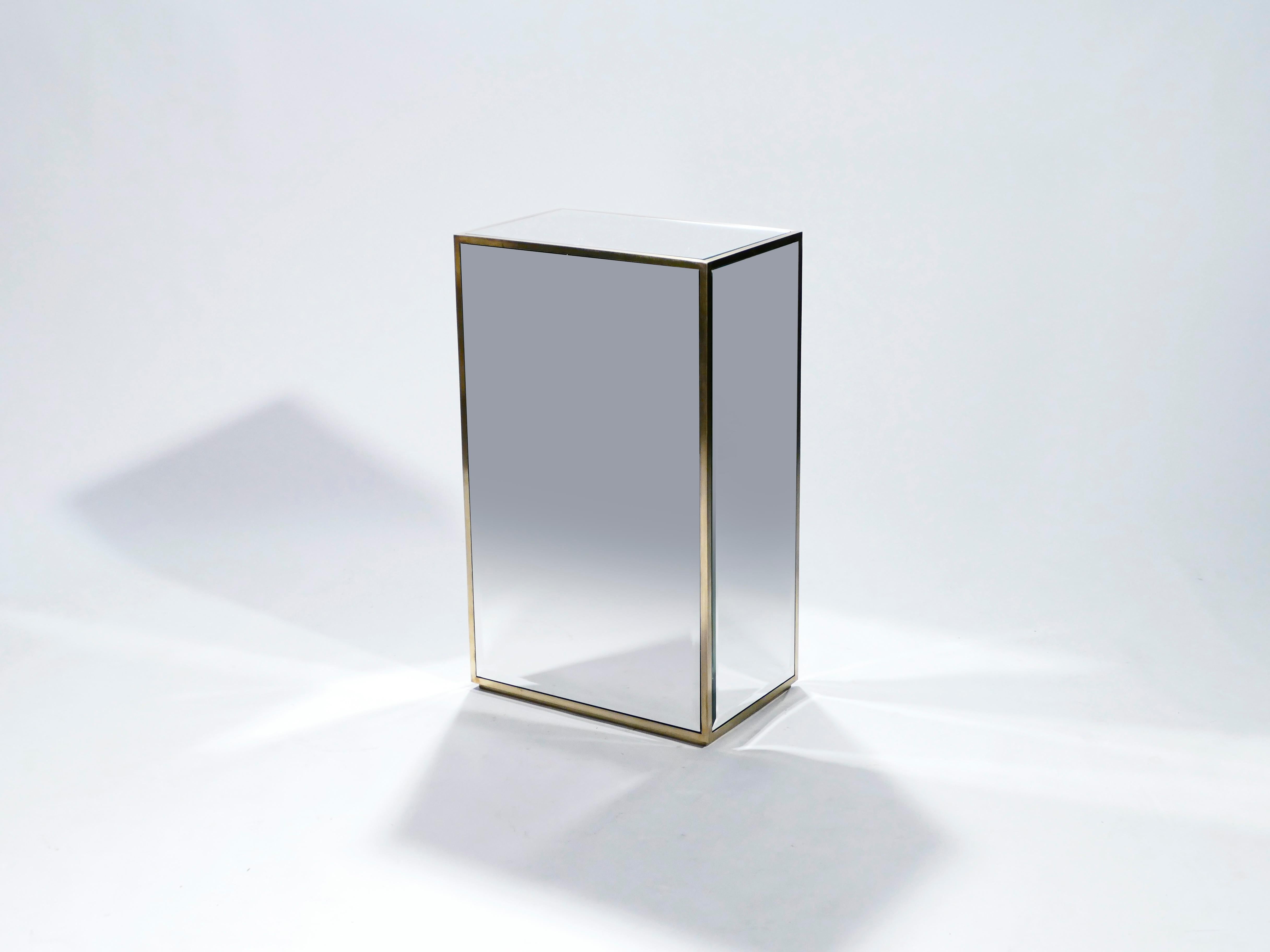 Large French Mirrored and Brass Pedestal, 1970s In Good Condition In Paris, IDF