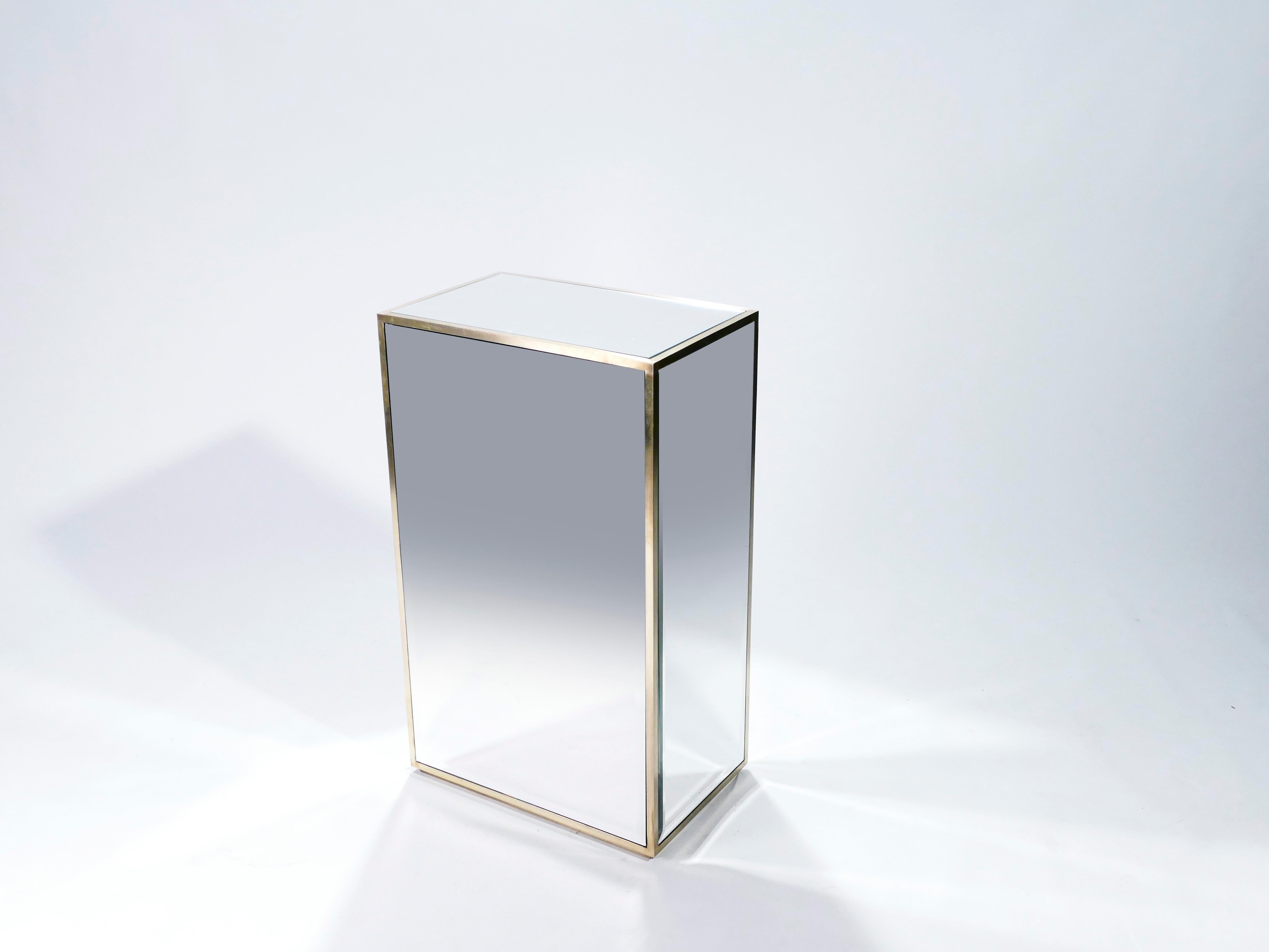 Large French Mirrored and Brass Pedestal, 1970s 1