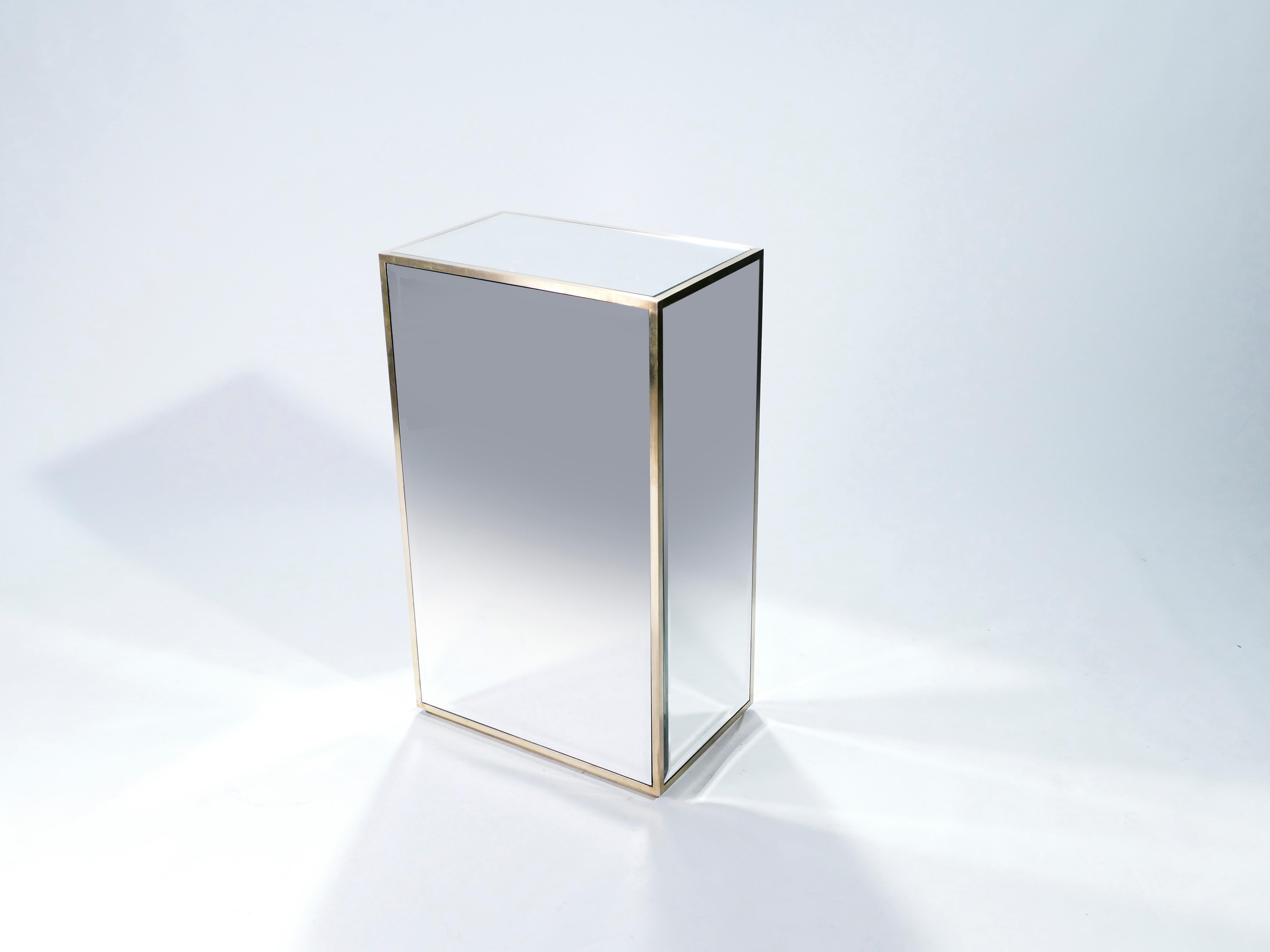 Large French Mirrored and Brass Pedestal, 1970s 2