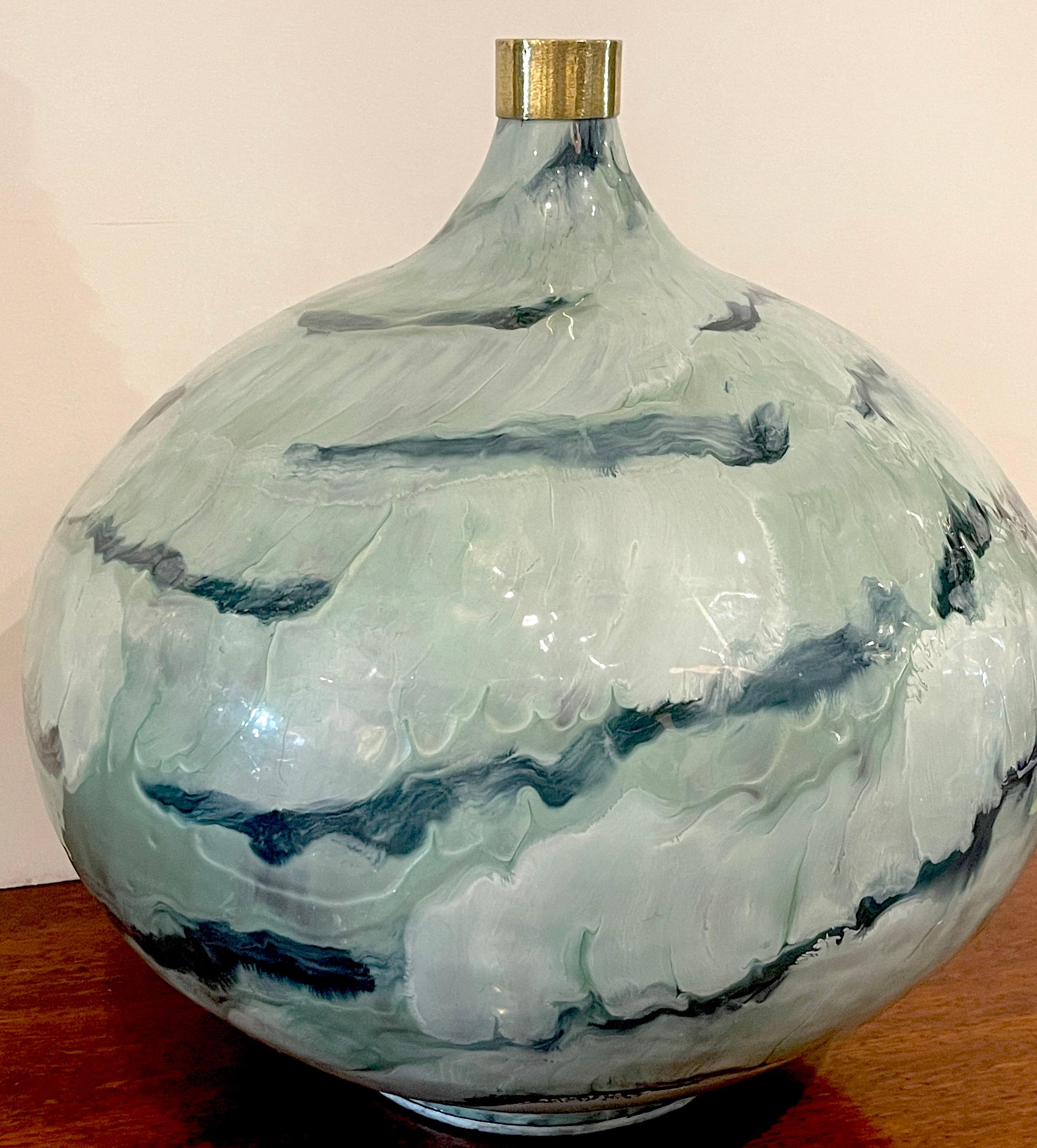 Large French Modern Blue & White Enameled Gourd Vase For Sale 3