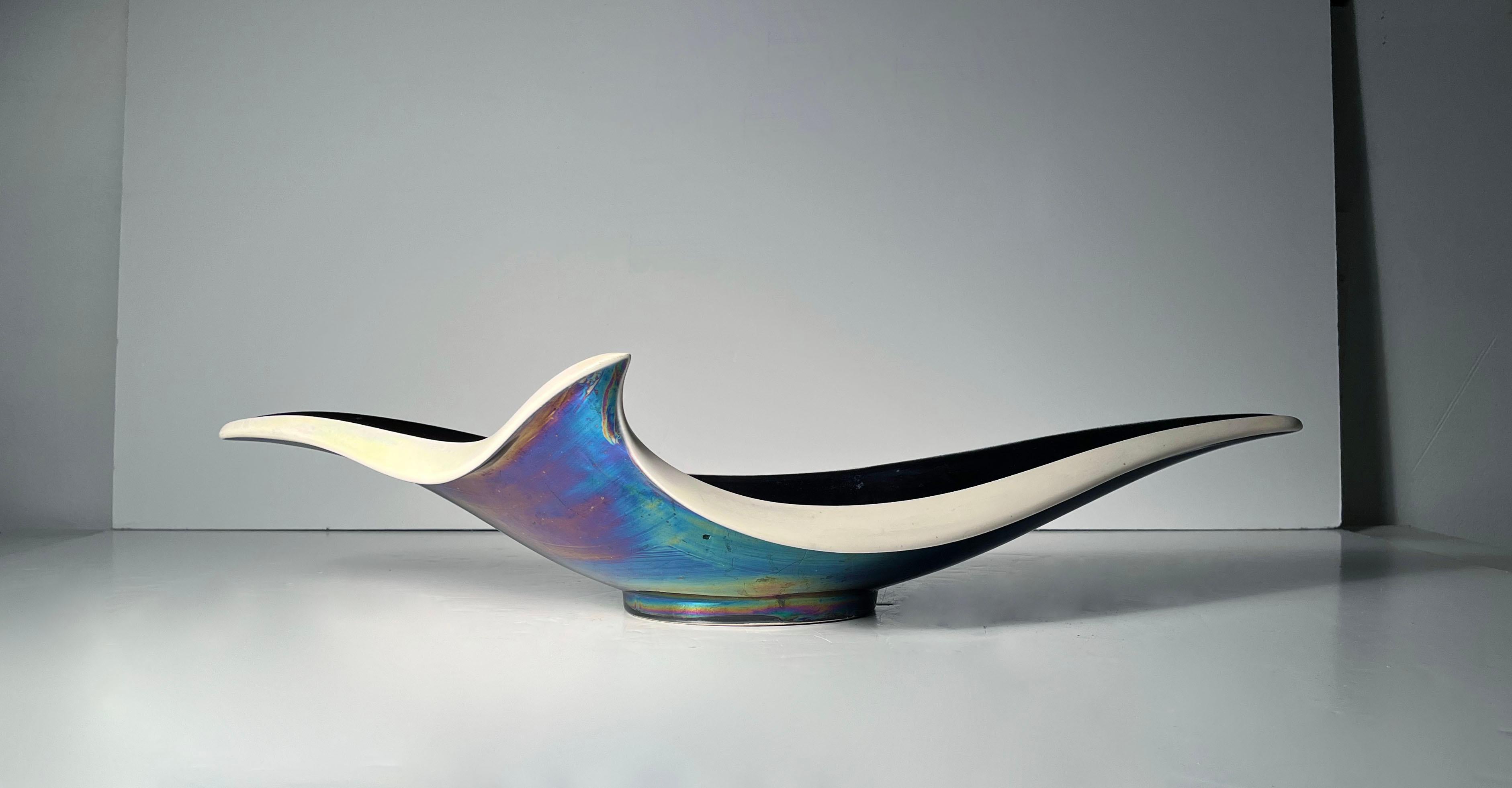 20th Century Large French Modern Ceramic Centerpiece Bowl by Verceram For Sale