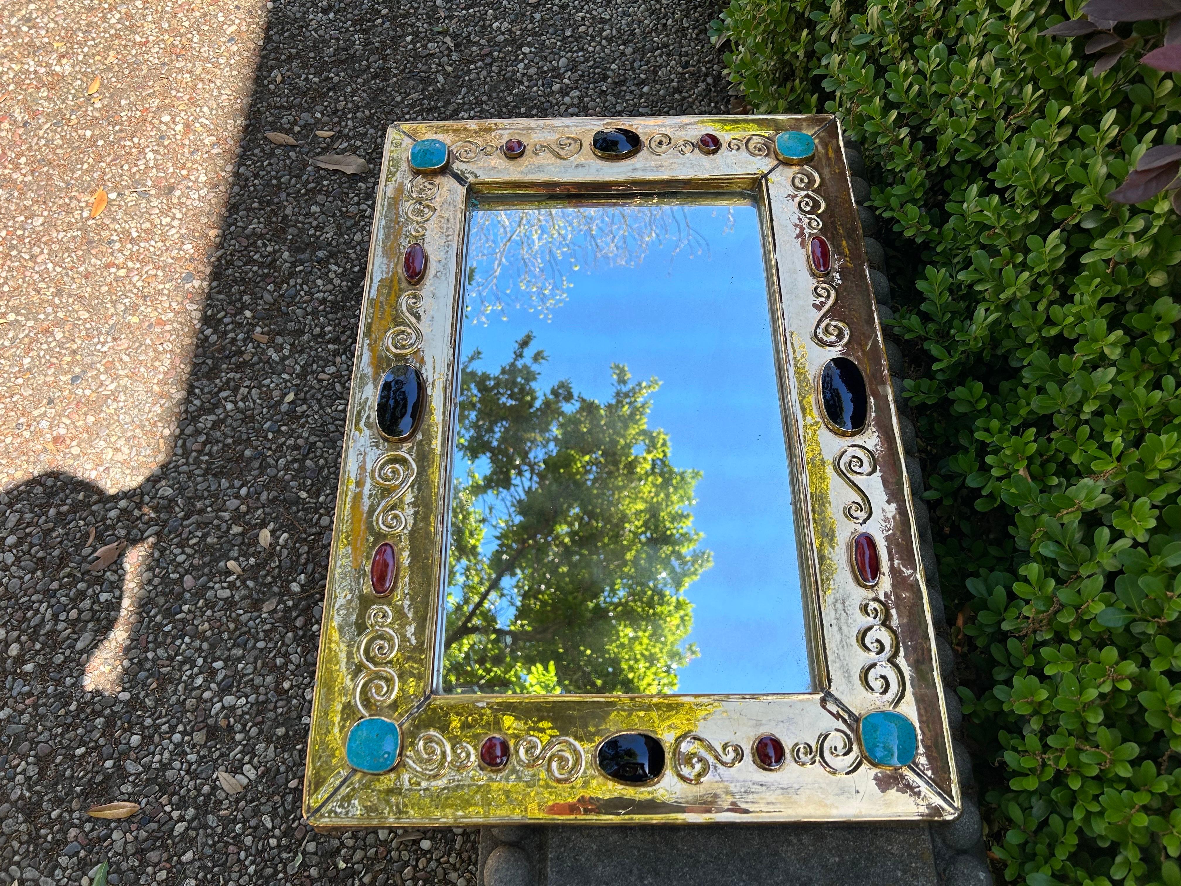 Late 20th Century Large French Modern Ceramic Mirror Signed F. Lembo For Sale