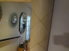 Gran espejo moderno francés de piel de cabra