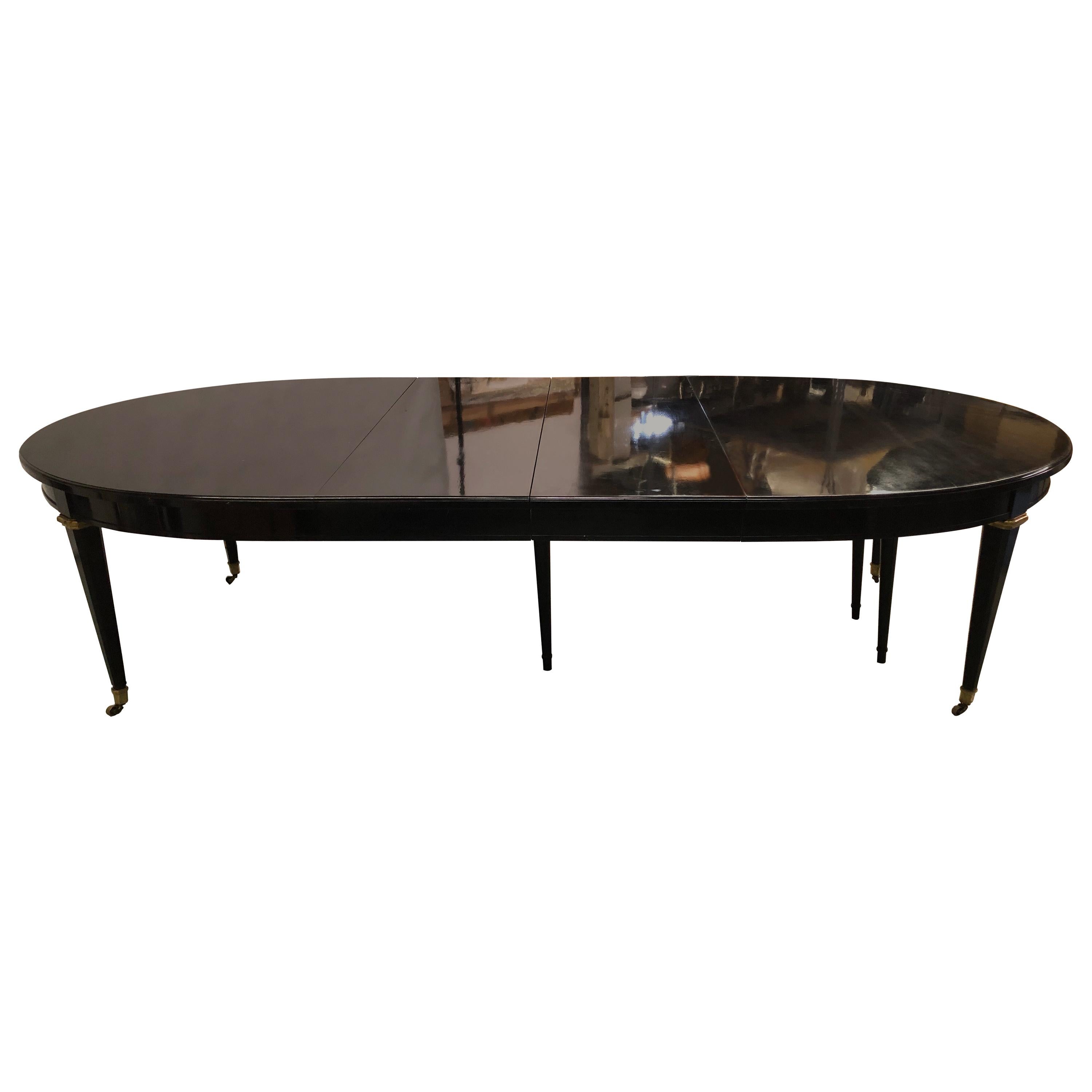 Large French Modern Neoclassical Ebonized Mahogany Dining Table by Maison Jansen