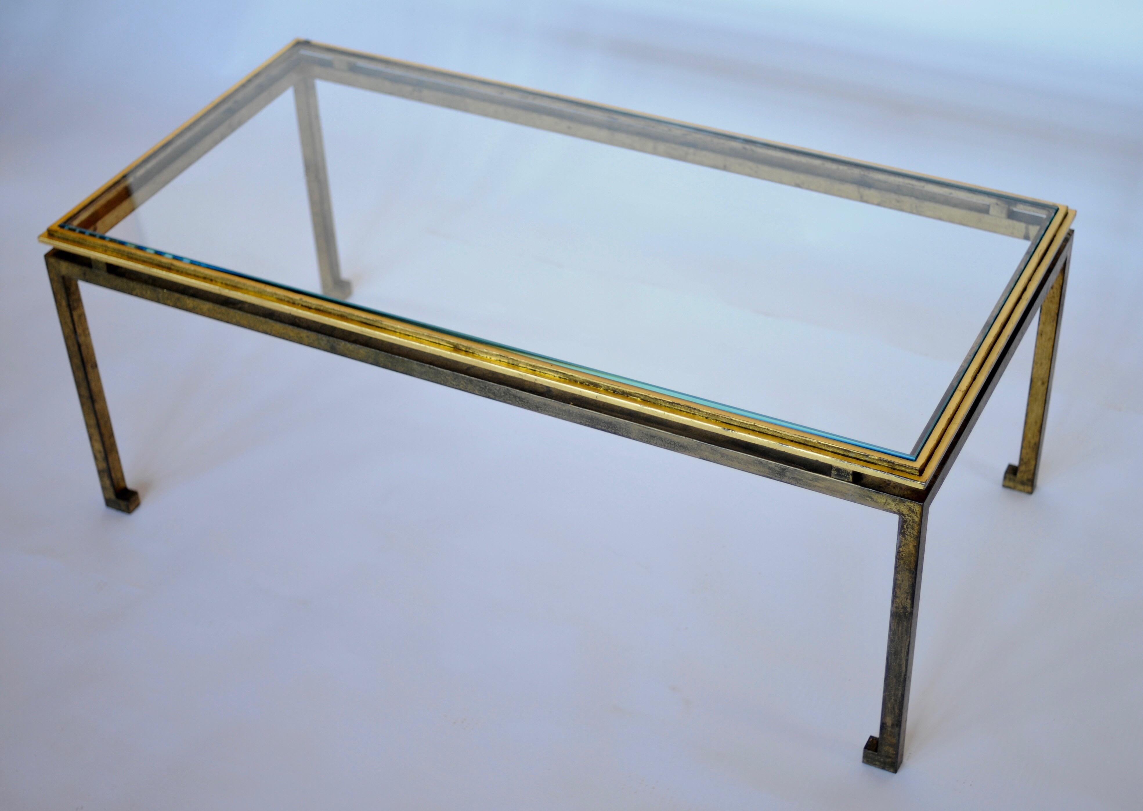 Mid-Century Modern Large French Modern Neoclassical, Gilt Iron Coffee Table, Maison Ramsay For Sale