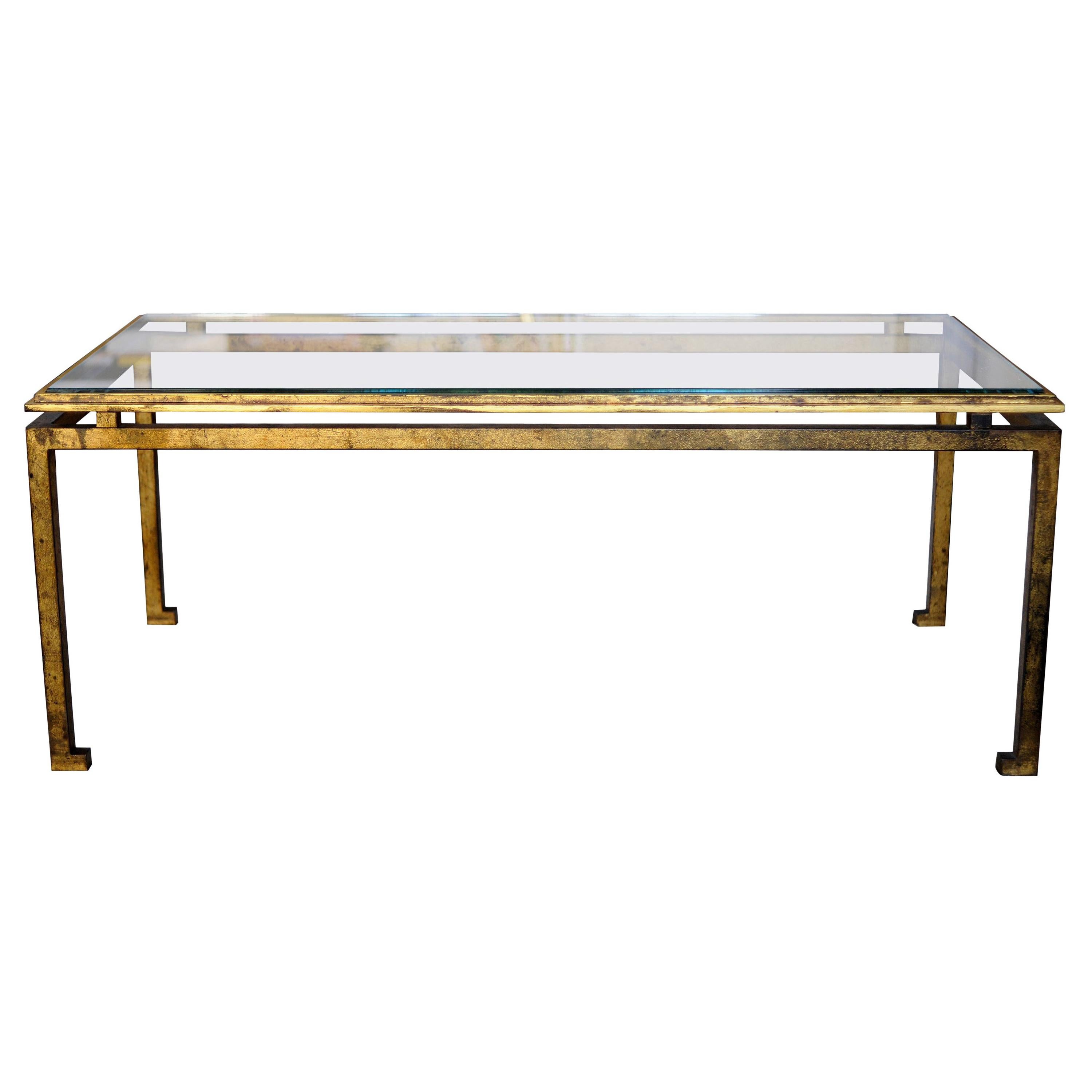 Large French Modern Neoclassical, Gilt Iron Coffee Table, Maison Ramsay For Sale
