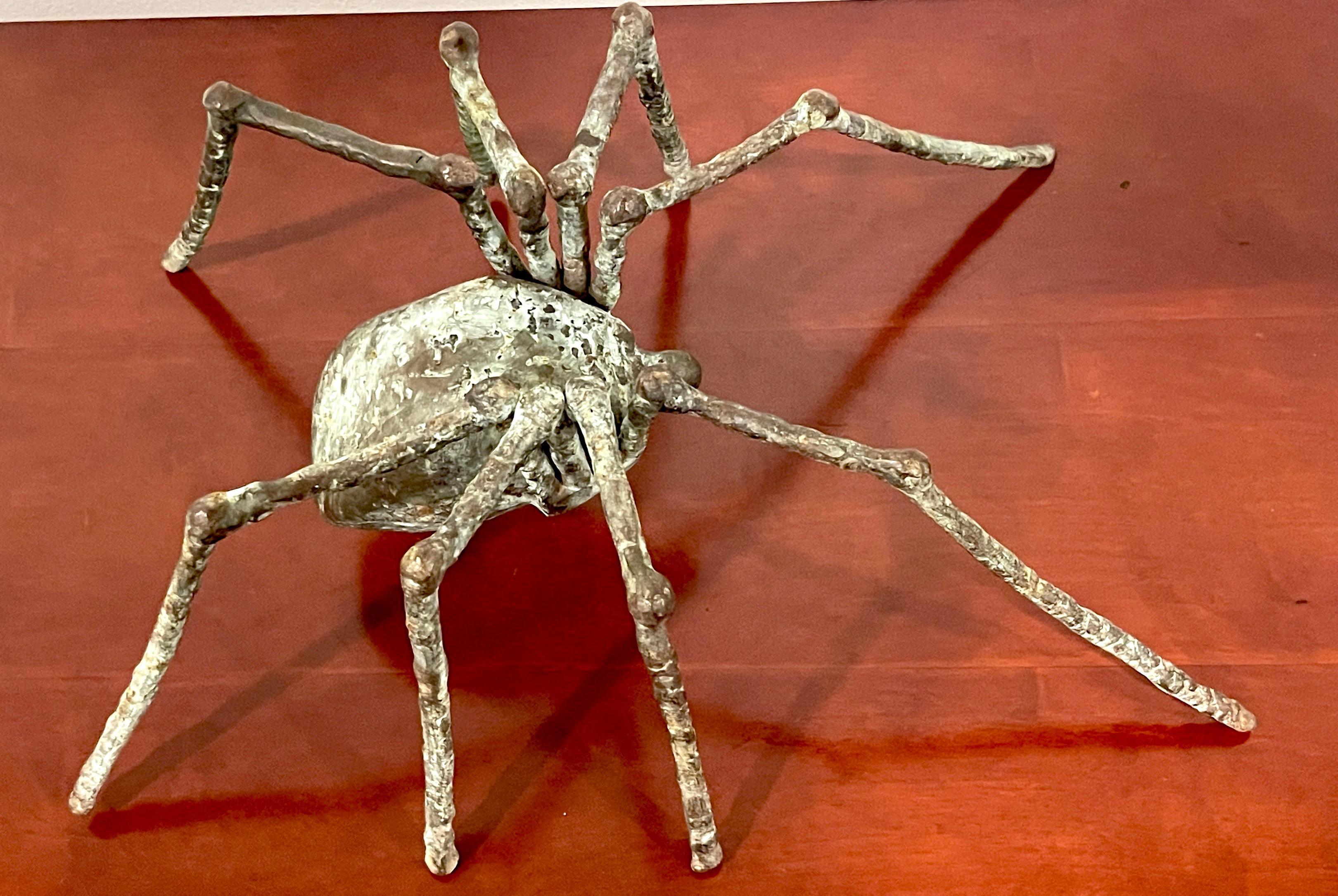 Cast Large French Modern Patinated Bronze Sculpture of a Spider in Stride
