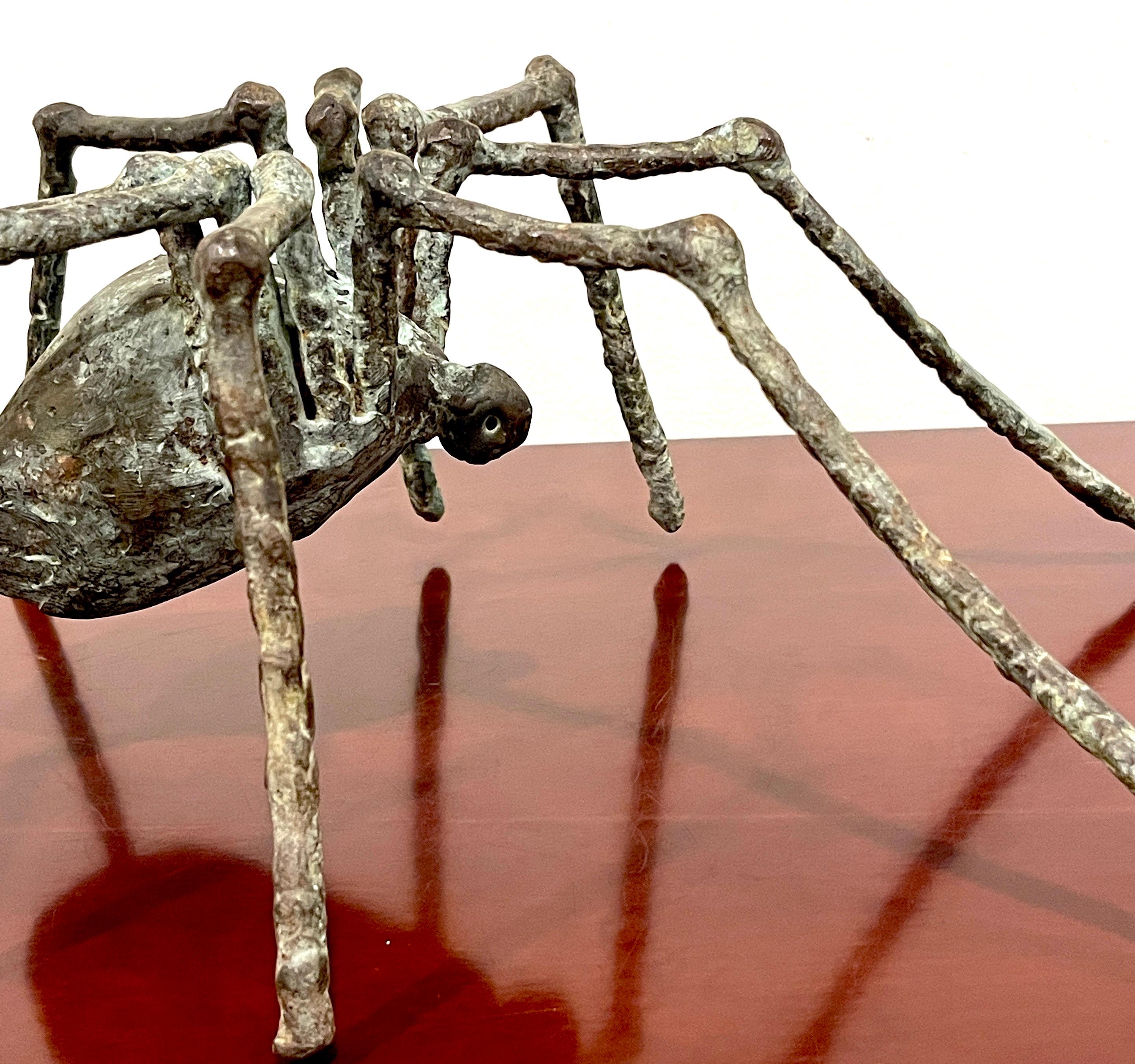 Large French Modern Patinated Bronze Sculpture of a Spider in Stride 1
