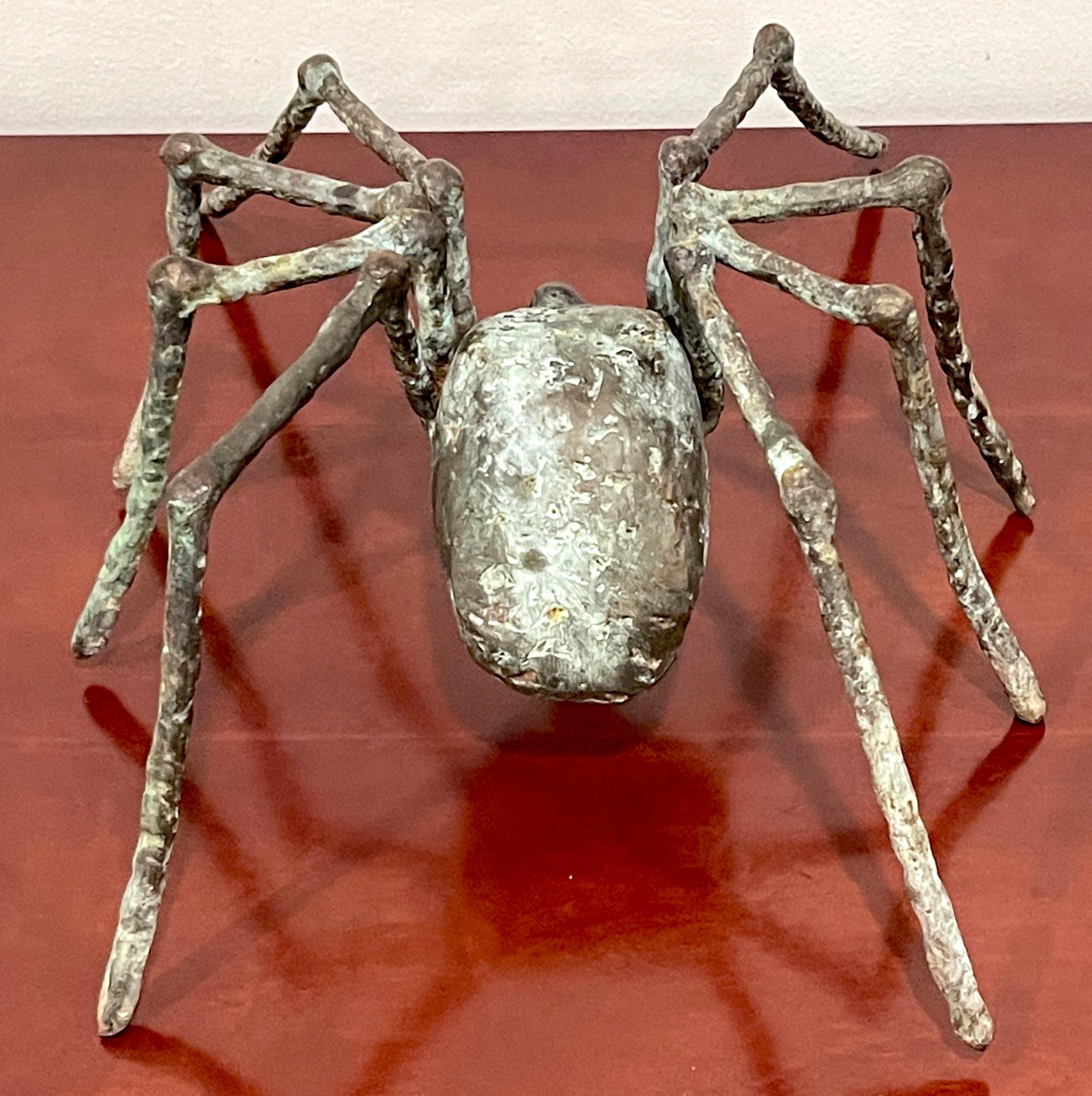 Large French Modern Patinated Bronze Sculpture of a Spider in Stride 2