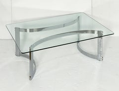 Large French Modern Rectangular Low or Coffee Table of Chrome and Glass