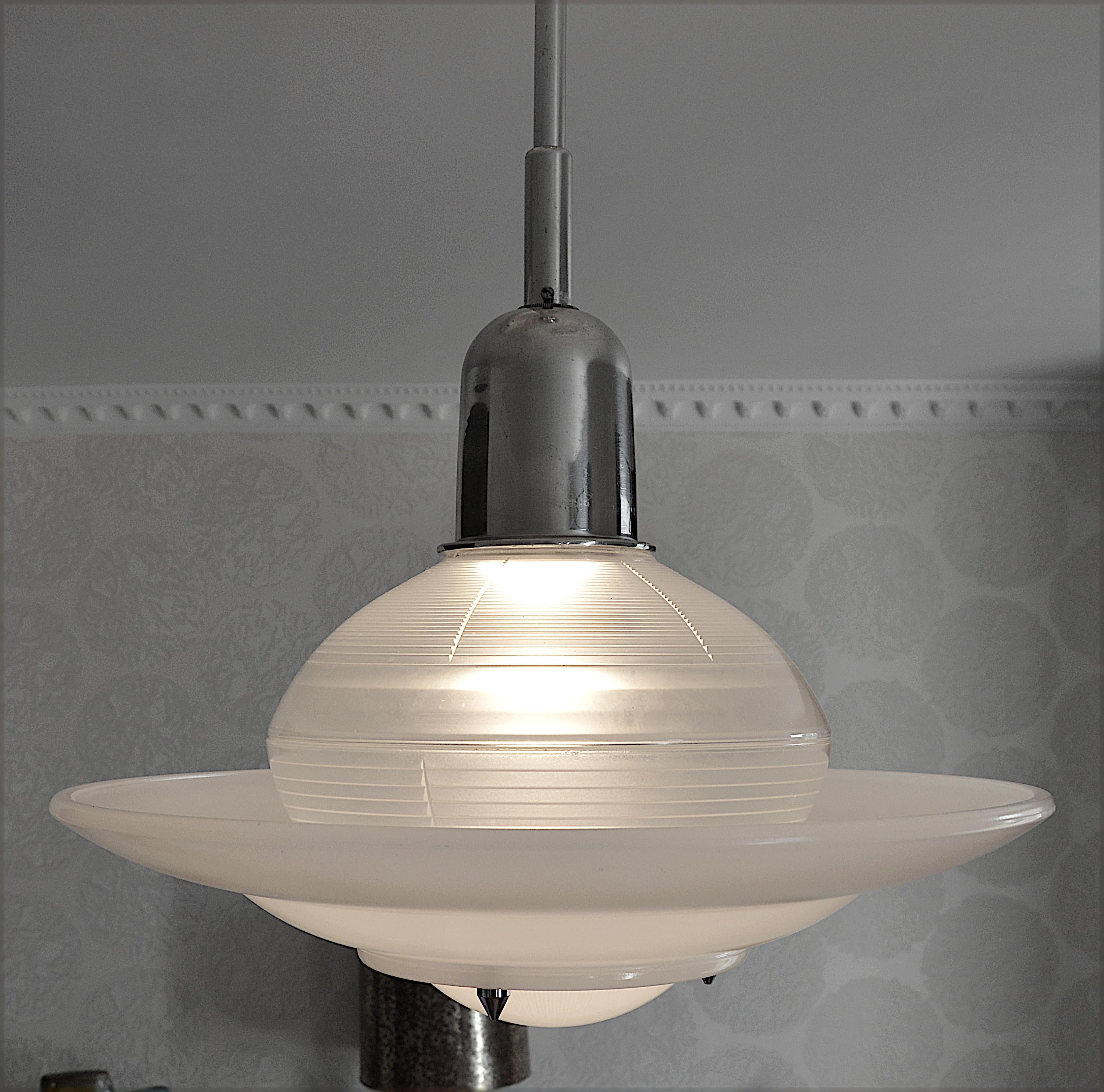 Grande lampadario a sospensione francese modernista Art Déco, anni '30 in vendita 3