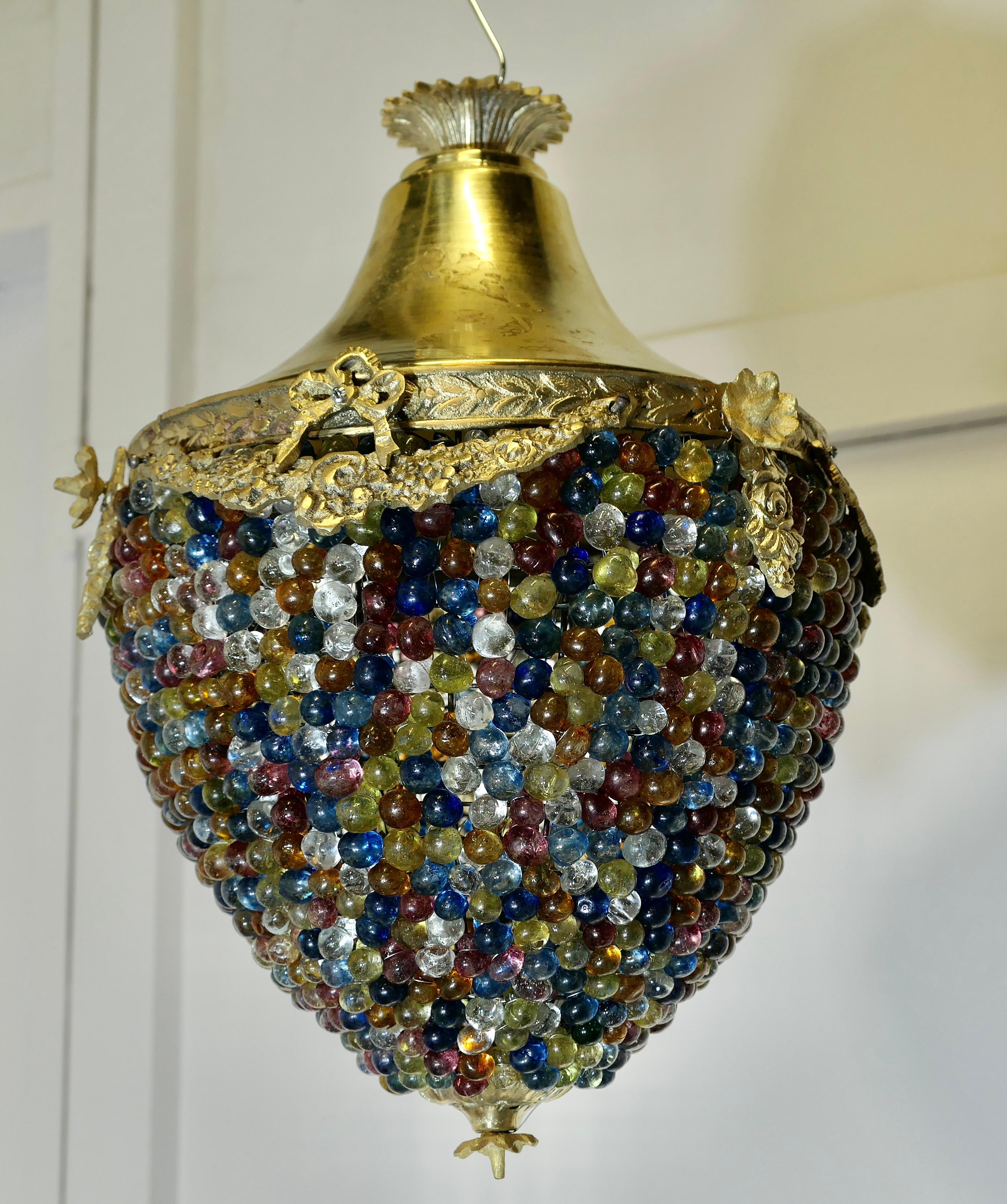 Empire Revival Large French Multi Coloured Teardrop Lamp Shade For Sale