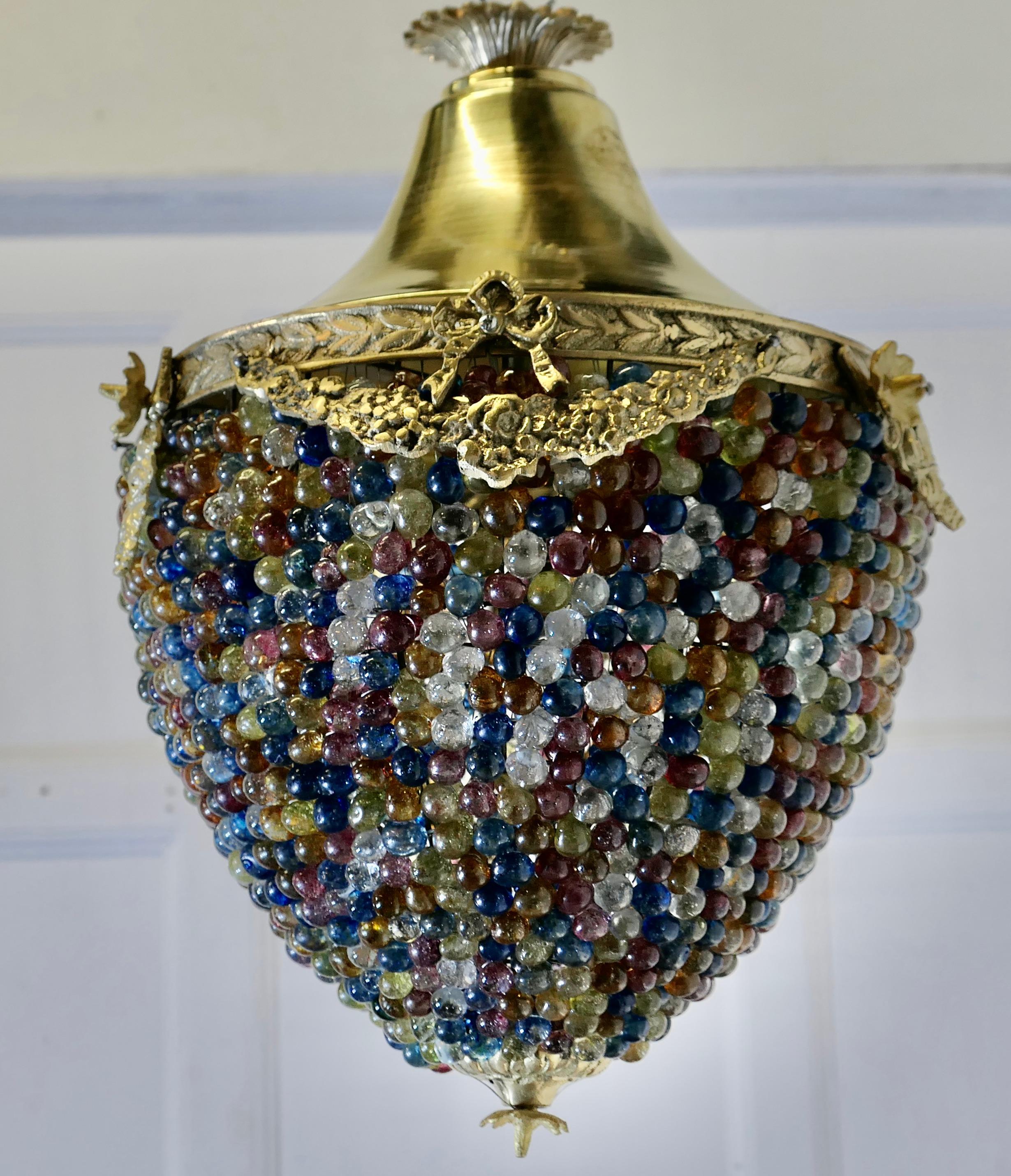Large French Multi Coloured Teardrop Lamp Shade In Good Condition For Sale In Godshill, Isle of Wight