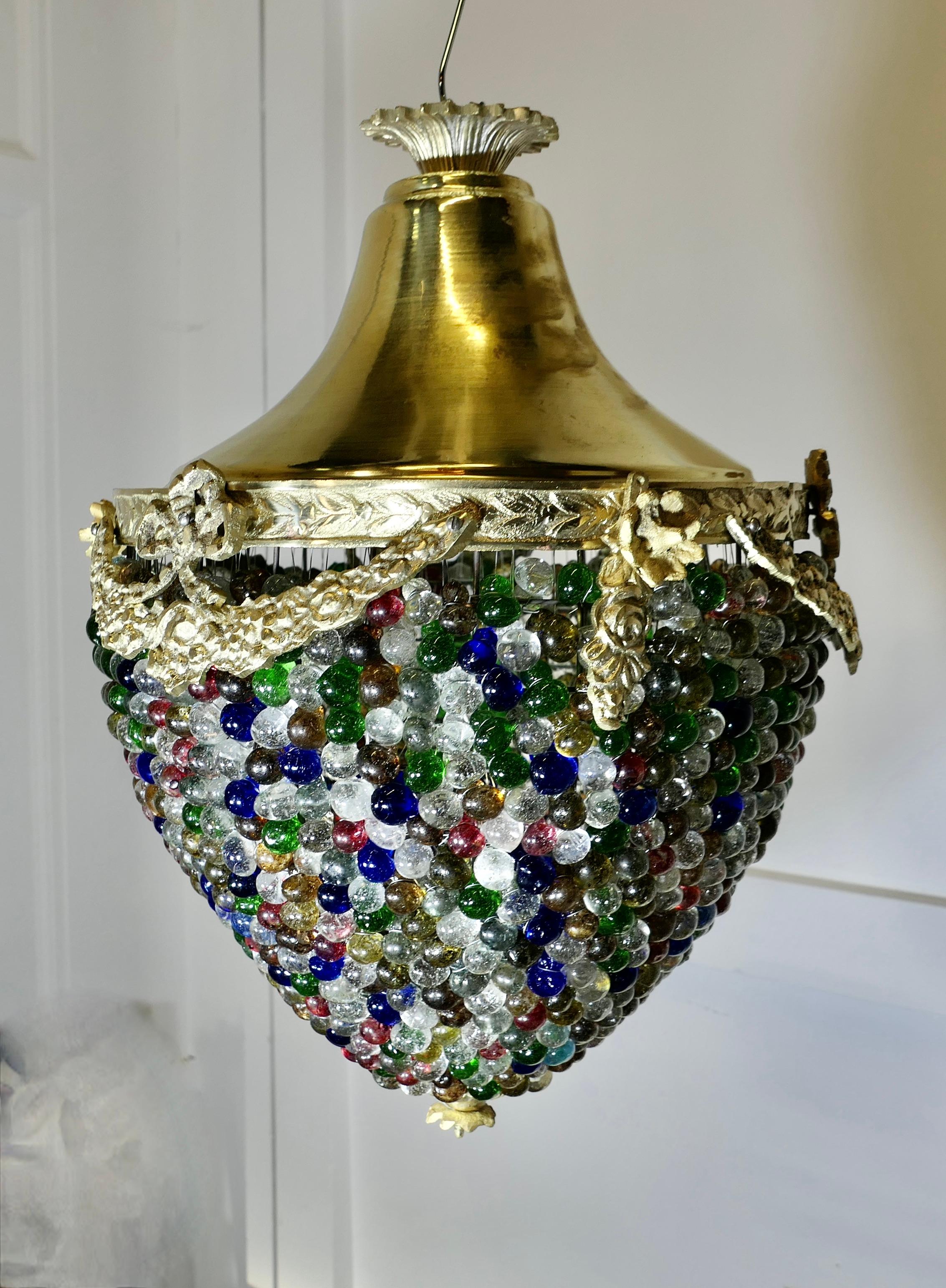 Large French Multi Coloured Teardrop Lamp Shade In Good Condition For Sale In Godshill, Isle of Wight
