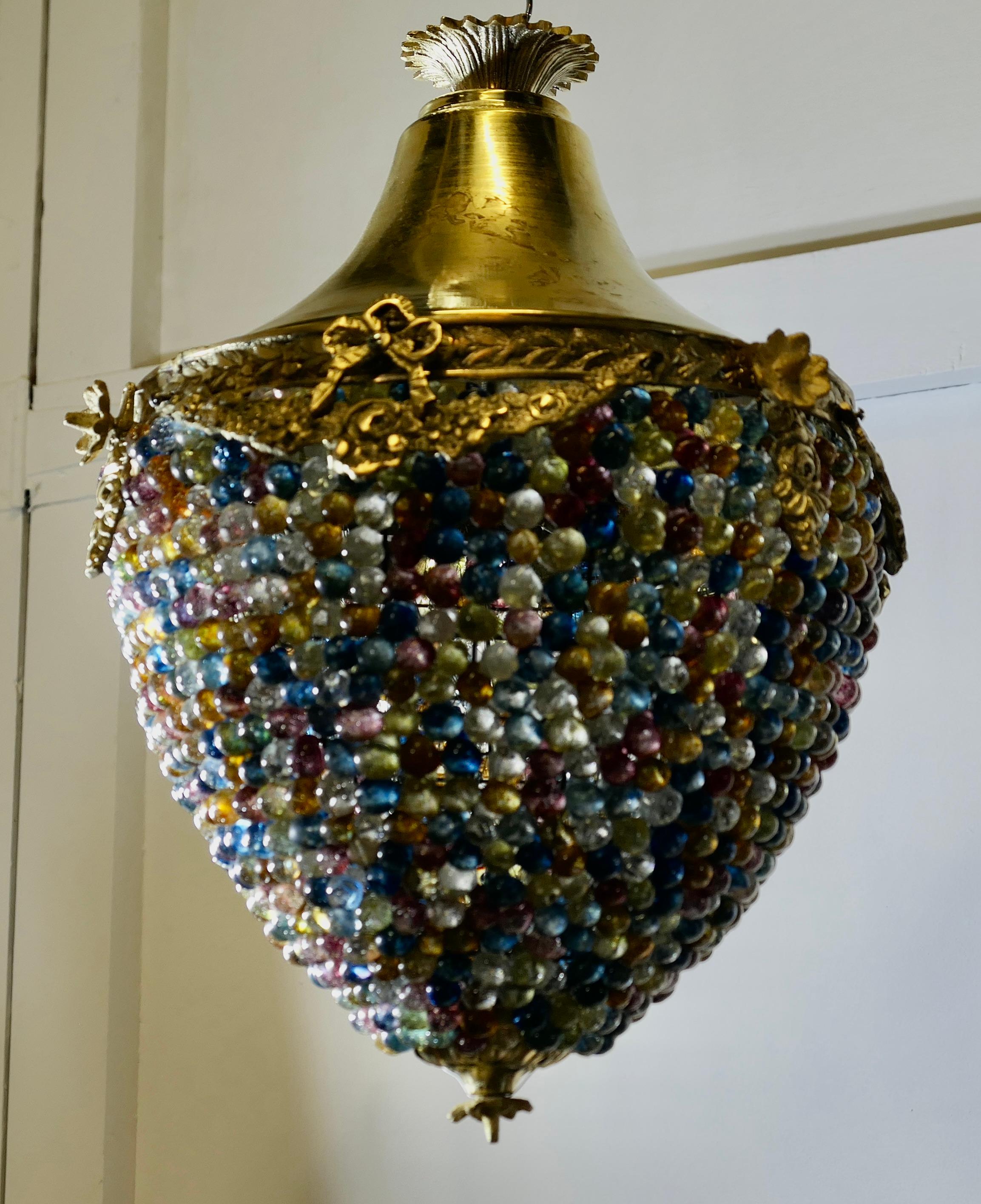 Glass Large French Multi Coloured Teardrop Lamp Shade For Sale