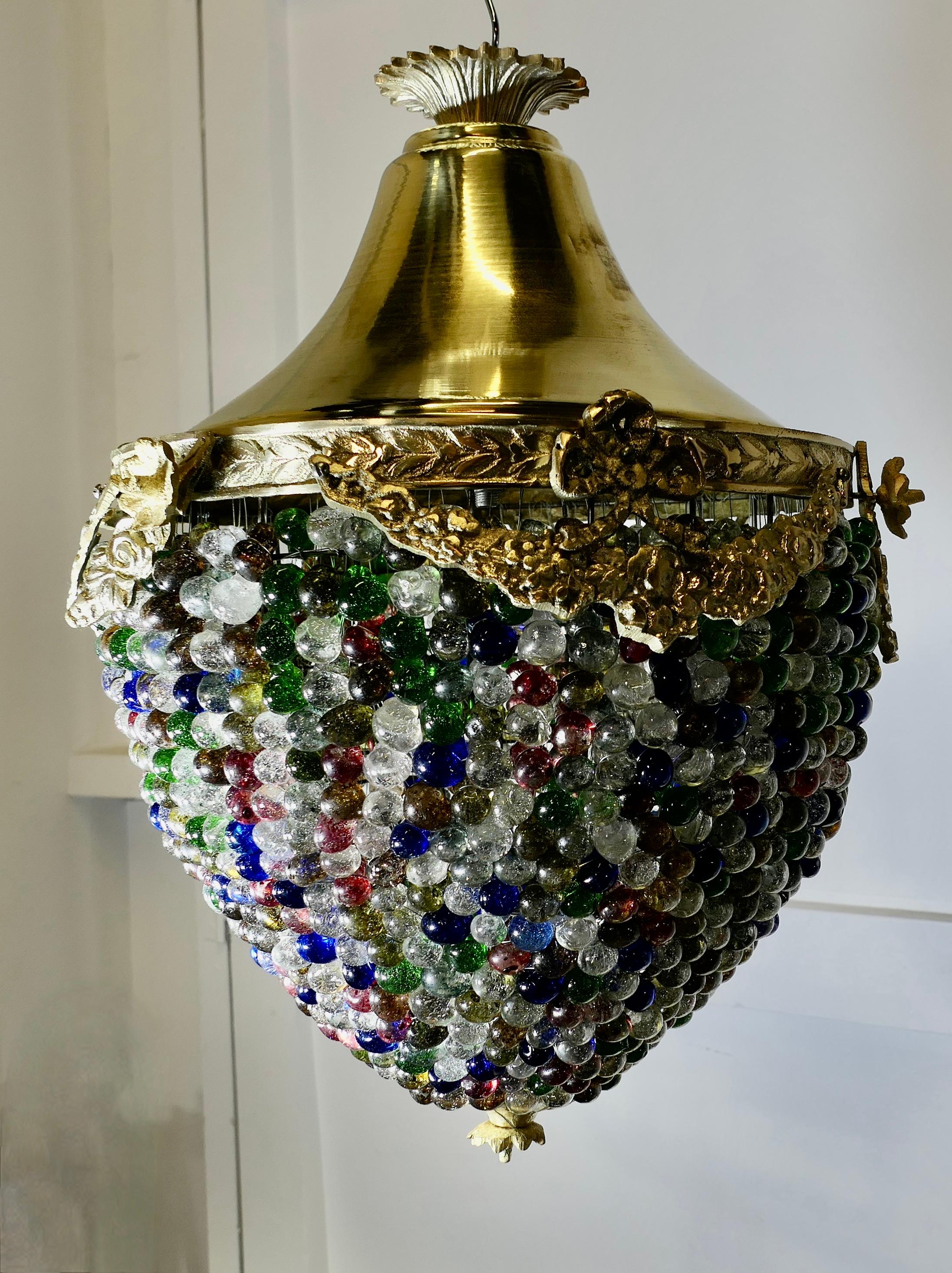 Glass Large French Multi Coloured Teardrop Lamp Shade For Sale