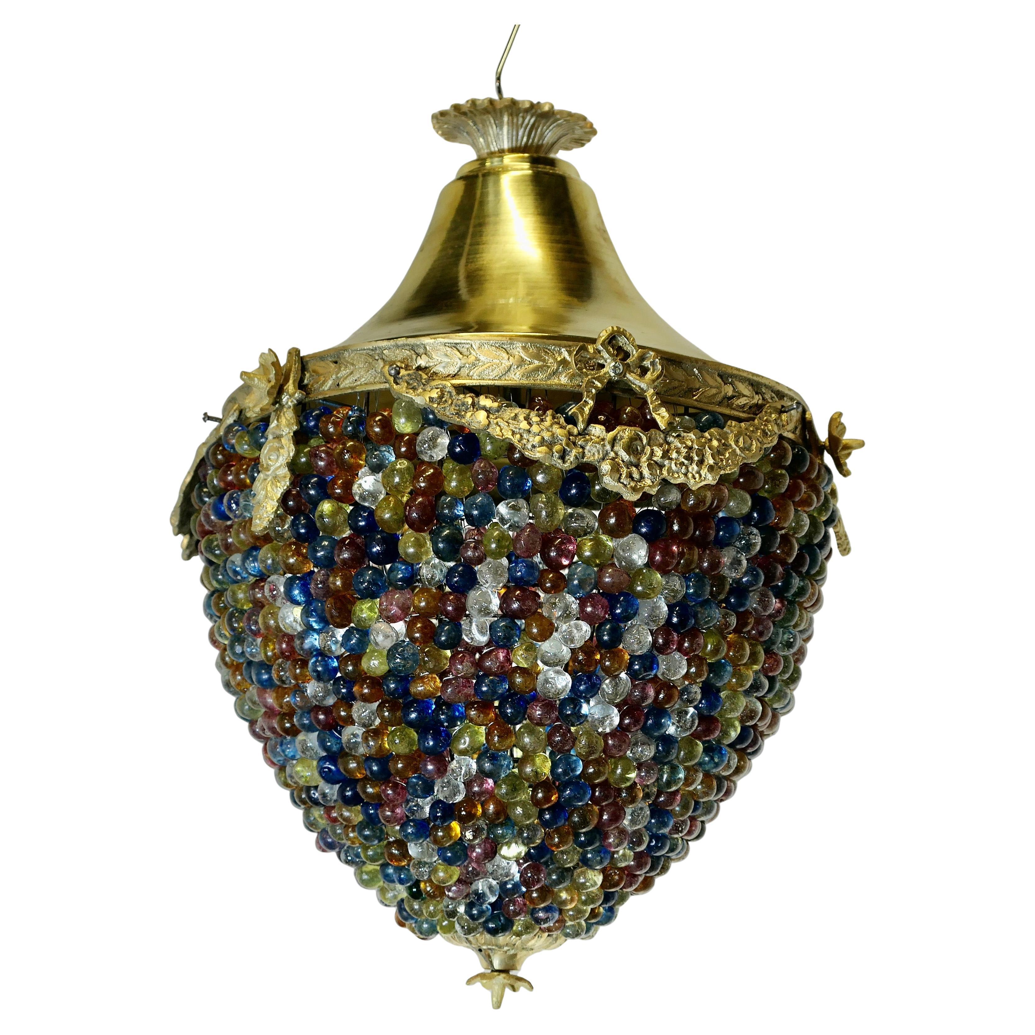 Large French Multi Coloured Teardrop Lamp Shade For Sale