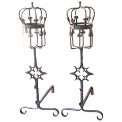 Large French Napoleon III Andirons or Firedogs, 19th Century