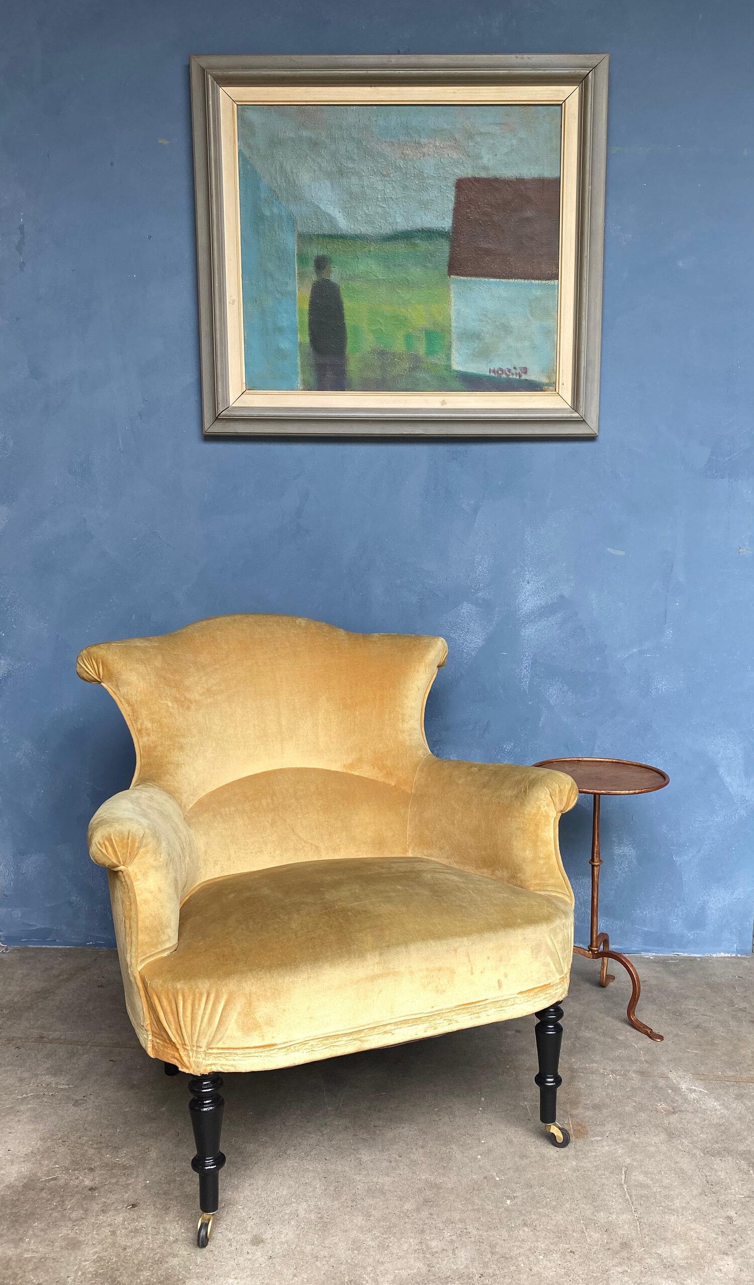 Large French Napoleon III Armchair in Gold Velvet In Good Condition For Sale In Buchanan, NY