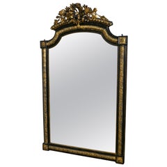 Large French Napoleon III Ebonized and Gilt Wall Mirror, Torch and Quiver Crest