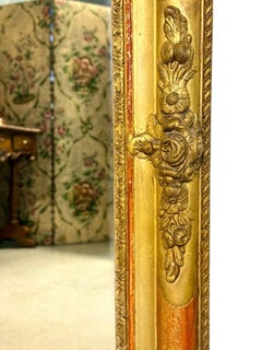 Large French Napoleon III Giltwood Mirror with Floral Carved Frame