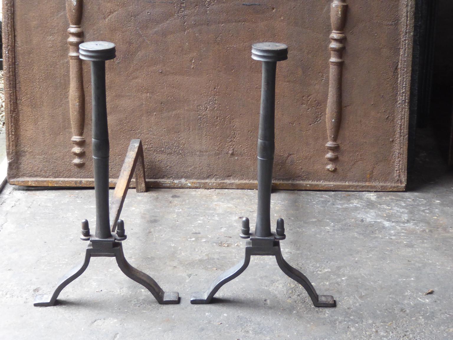 Forged Large French Napoleon III Style Andirons or Firedogs For Sale