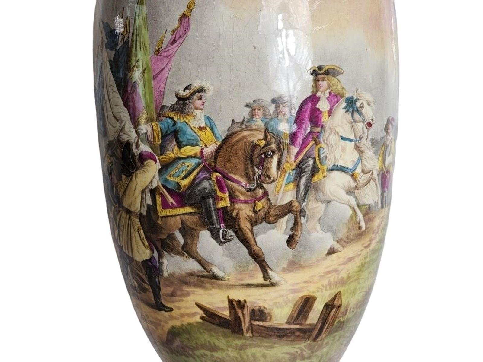 19th Century LARGE French Napoleon Sevres Hand Painted 3 Piece Vase For Sale
