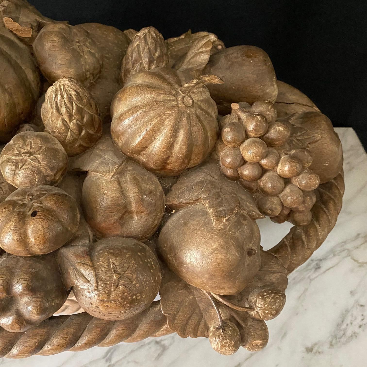 Large French Natural Carved Wood Centerpiece Fruit Cornucopia  For Sale 5