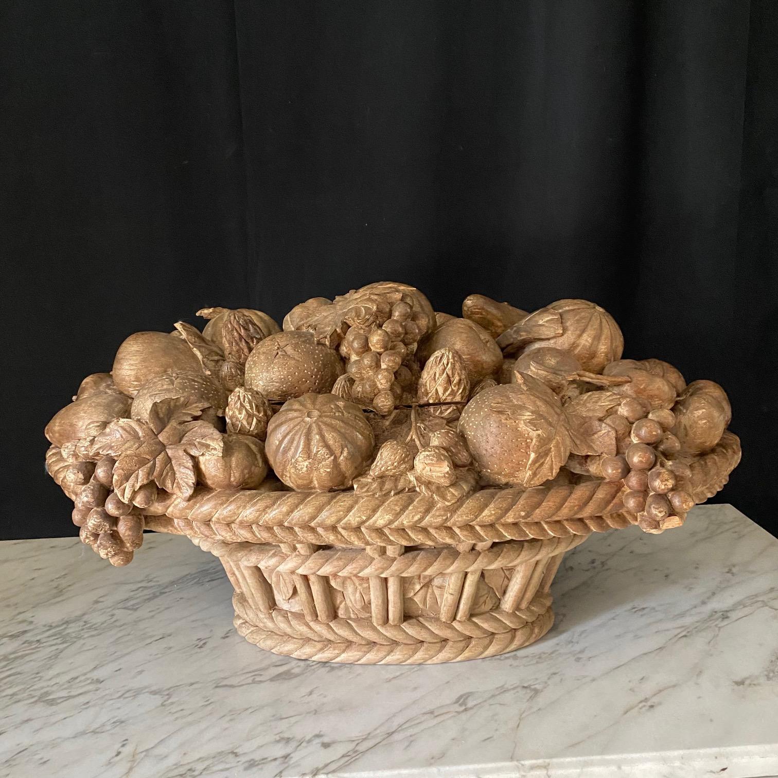 Large French Natural Carved Wood Centerpiece Fruit Cornucopia  For Sale 6