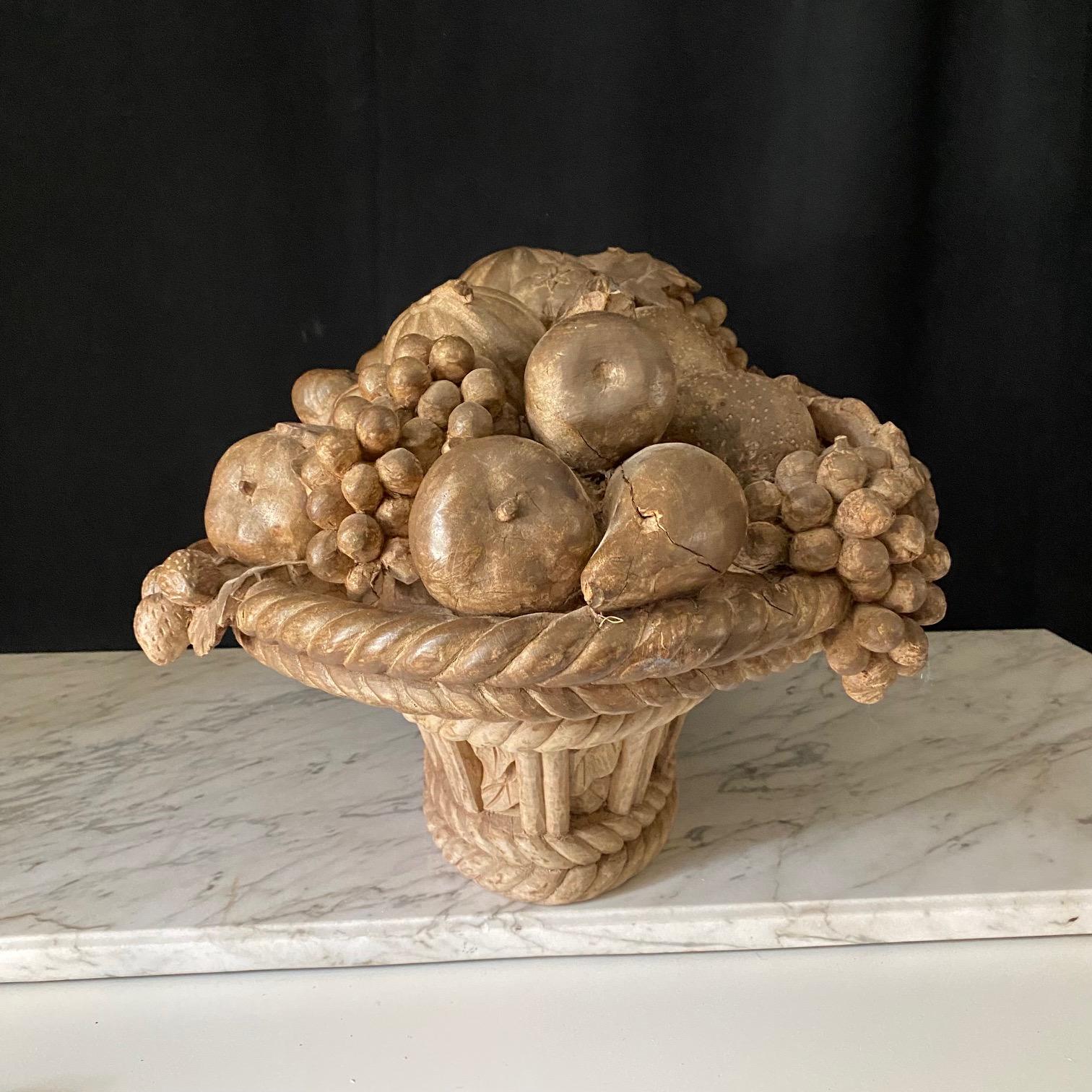 Large French Natural Carved Wood Centerpiece Fruit Cornucopia  For Sale 7