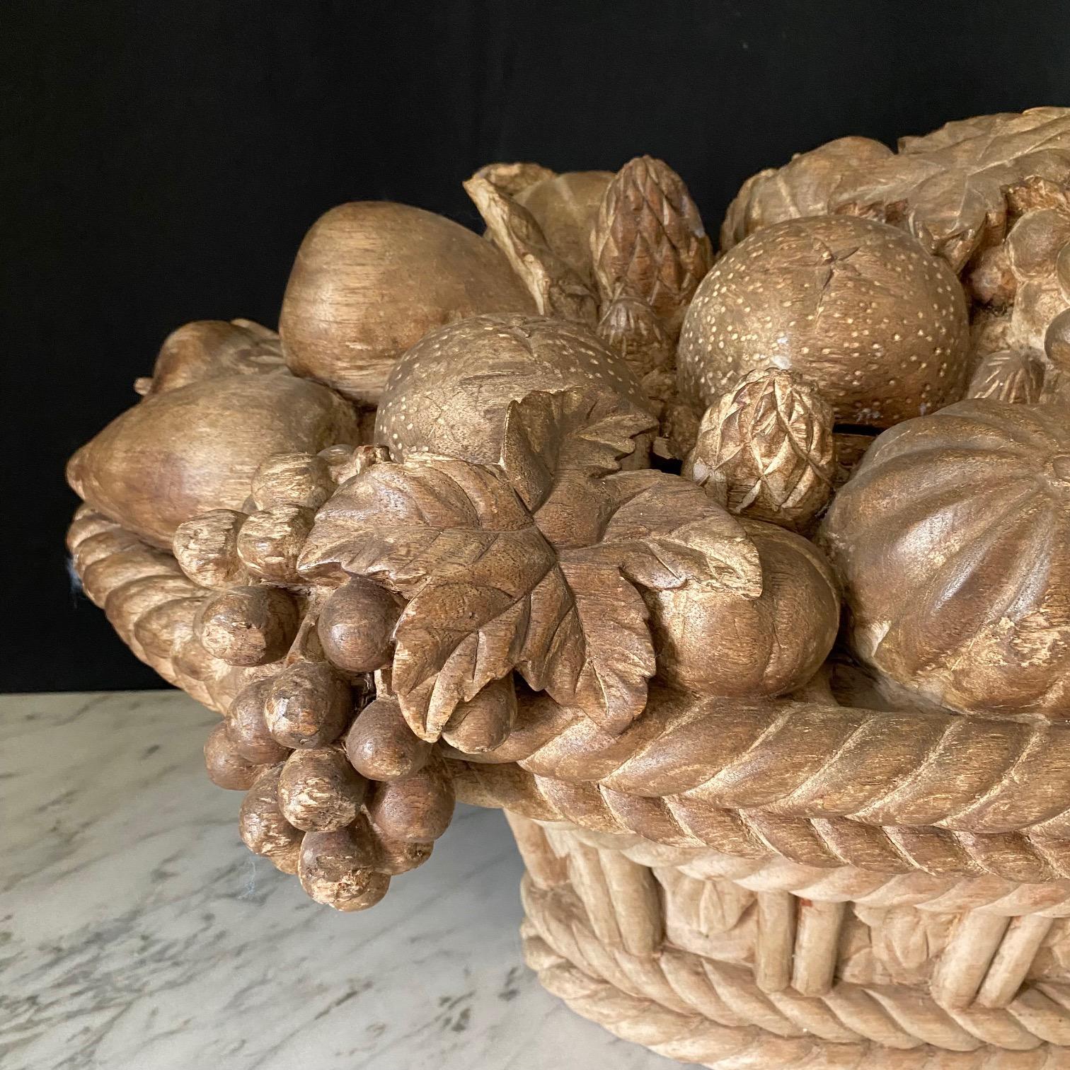 Large French Natural Carved Wood Centerpiece Fruit Cornucopia For Sale 8