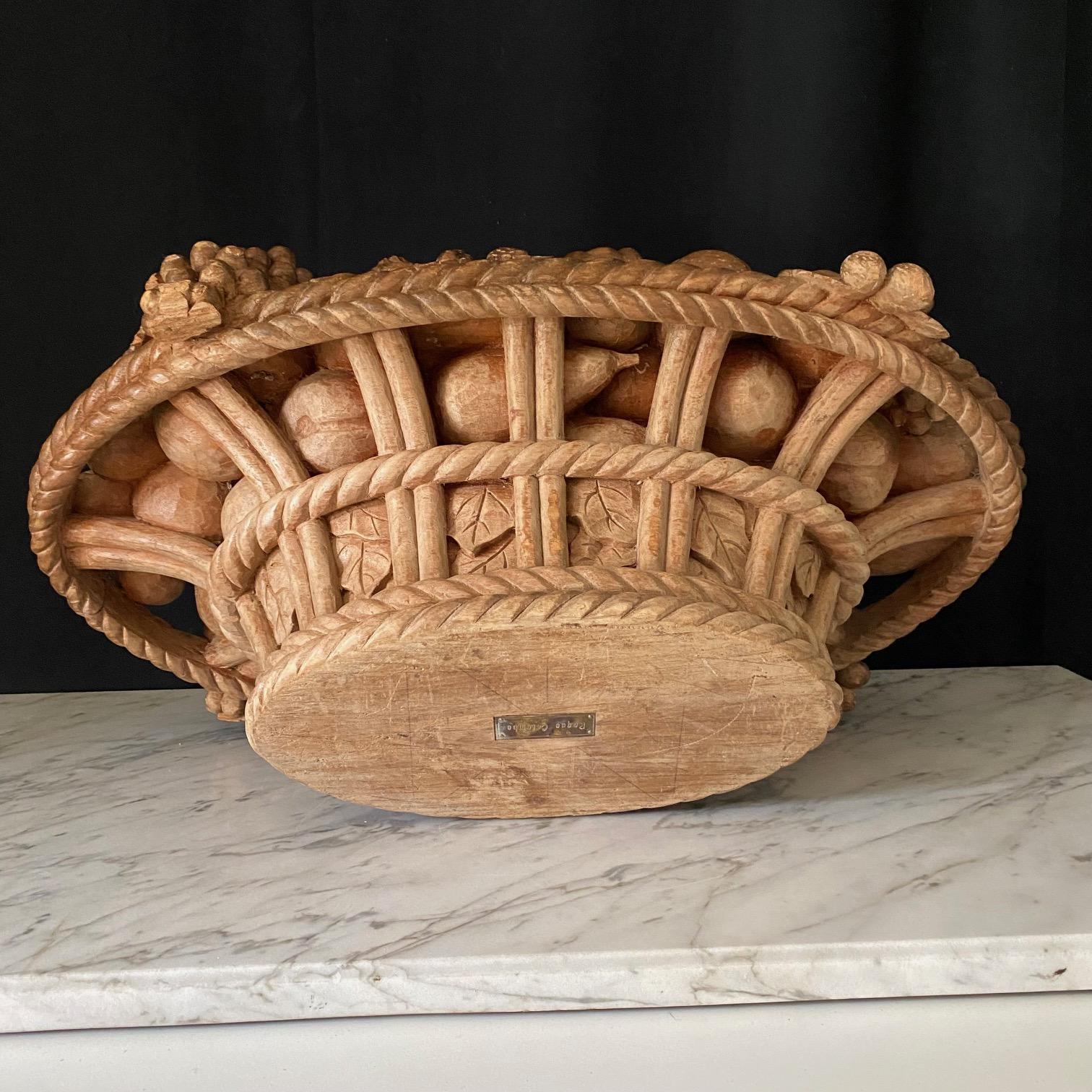 Large French Natural Carved Wood Centerpiece Fruit Cornucopia  For Sale 9