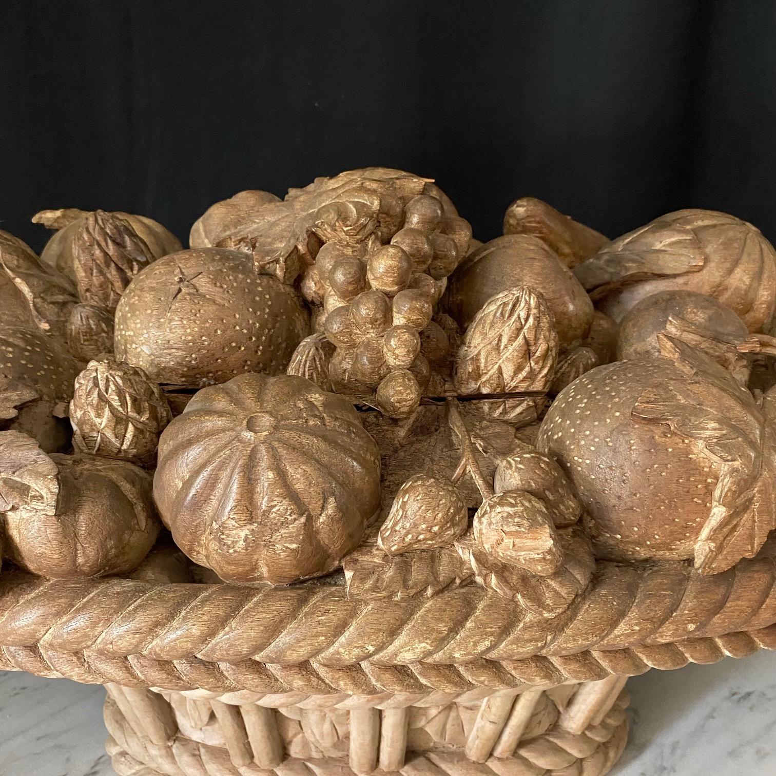 Large French Natural Carved Wood Centerpiece Fruit Cornucopia  For Sale 10