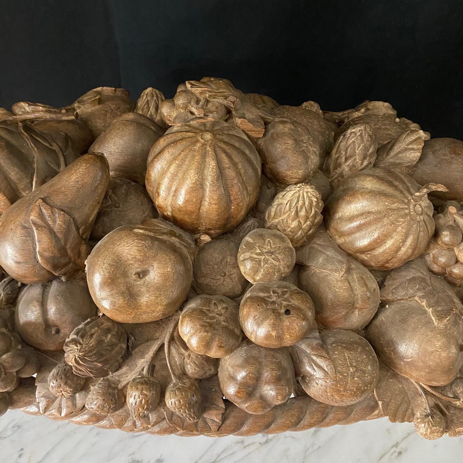 Large French Natural Carved Wood Centerpiece Fruit Cornucopia  For Sale 13