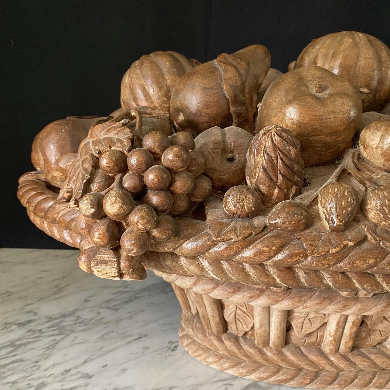 Large French Natural Carved Wood Centerpiece Fruit Cornucopia  For Sale 14
