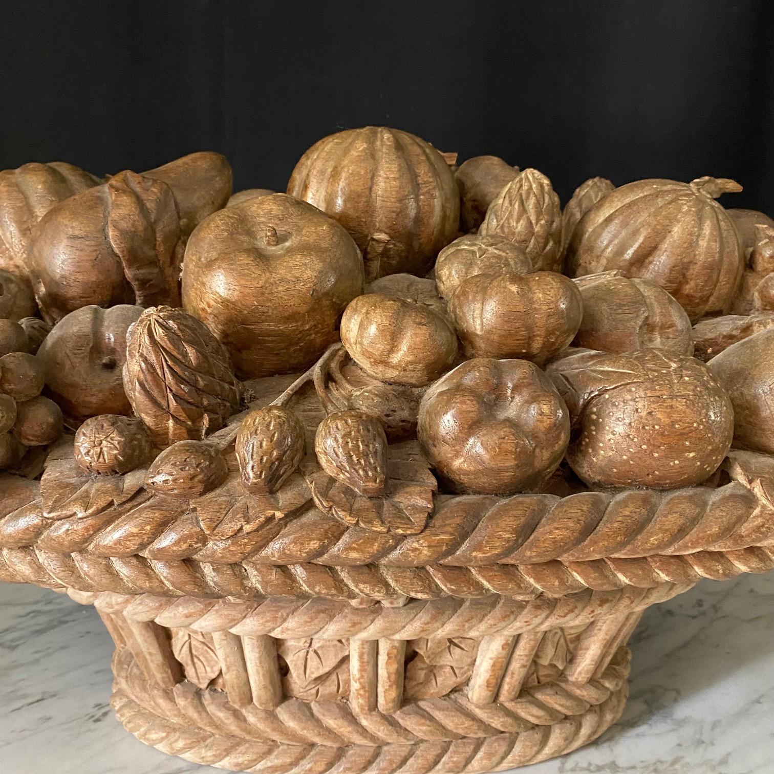 Large French Natural Carved Wood Centerpiece Fruit Cornucopia  For Sale 15