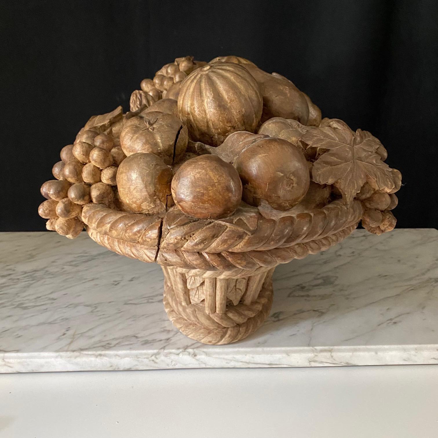 French Provincial Large French Natural Carved Wood Centerpiece Fruit Cornucopia  For Sale