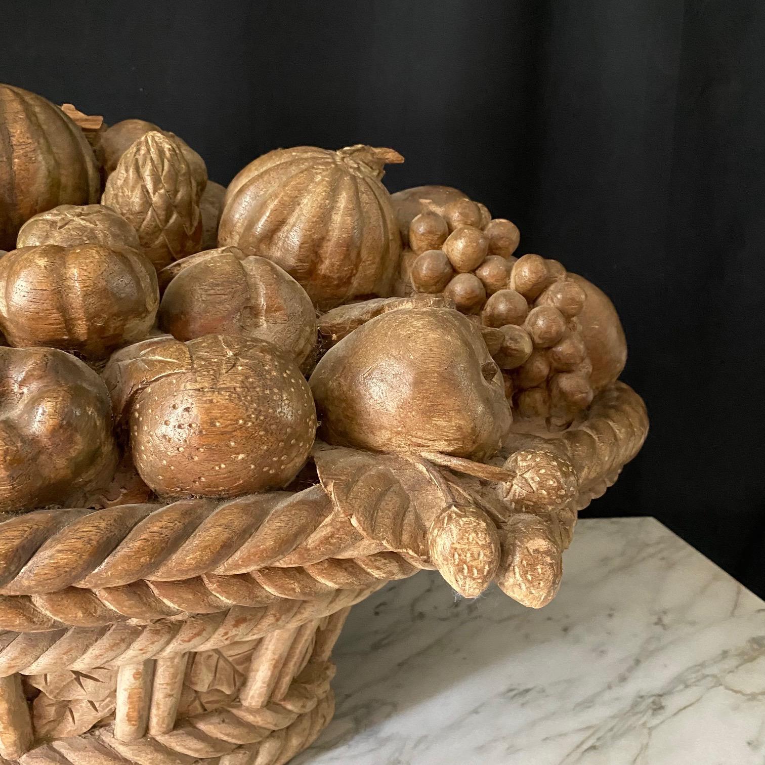 Large French Natural Carved Wood Centerpiece Fruit Cornucopia In Good Condition For Sale In Hopewell, NJ